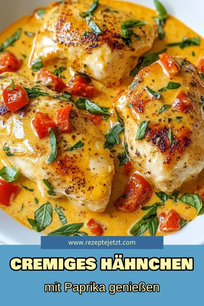 Entdecken Sie unser Rezept für cremige Hähnchenbrust mit gerösteten Paprika! Dieses einfache Hähnchen Rezept kombiniert saftige Hähnchen in Sahnesauce mit köstlicher, gerösteter Paprika. Perfekt für ein Familienessen! In nur 40 Minuten erhalten Sie eine köstliche Ofen Hähnchenbrust Zubereitung, die begeistert. Probieren Sie es jetzt aus und bringen Sie neuen Schwung in Ihre Küche. #CremigeHähnchenbrust #GeröstetePaprikaRezept #EinfacheHähnchenRezepte #OfenHähnchenbrust
