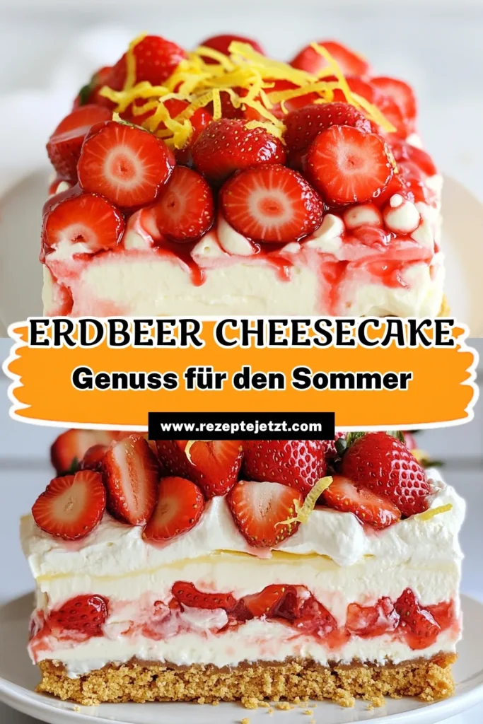 Entdecke unser erfrischendes Erdbeer-Cheesecake-Eis-Kuchen Rezept, das perfekte Frischkäse Dessert für den Sommer! Diese einfache Erdbeer-Torte kombiniert saftige Erdbeeren mit einer cremigen Käsekuchenfüllung und knusprigen Graham-Keksen. Ideal für jede Gelegenheit, lässt sich einfach vorbereiten und sorgt für Begeisterung! Kühle es für den besten Genuss und genieße jeden Bissen. Jetzt ausprobieren und speichern! #ErdbeerCheesecakeEis #EisKuchenRezept #FrischkäseDessert #SommerKuchen