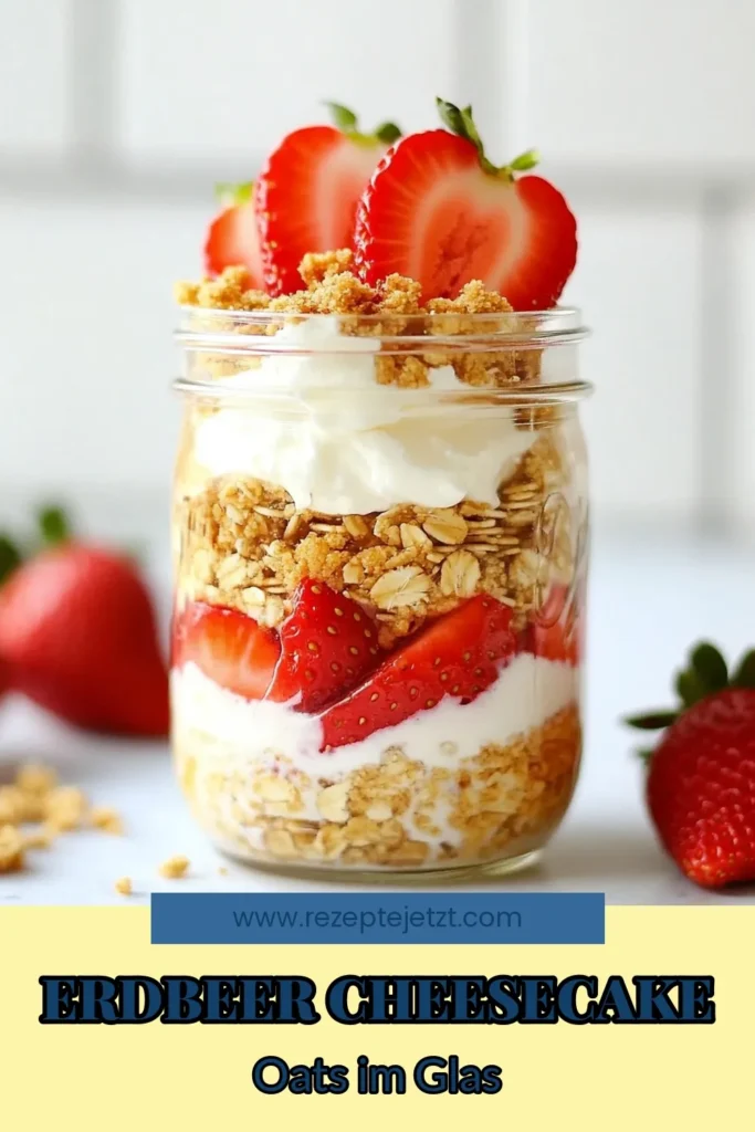 Entdecke dieses köstliche Erdbeer-Cheesecake Overnight Oats Rezept! Perfekt für ein gesundes Frühstück, vereint es Haferflocken mit Frischkäse für den ultimativen Dessertgeschmack. Dieses einfache Overnight Oats Rezept ist nicht nur lecker, sondern auch schnell zubereitet. Ideal für den hektischen Morgen. Probiere es aus und teile deine Kreationen! #ErdbeerCheesecake #GesundeFrühstücksideen #HaferflockenRezept #EinfacheOvernightOats