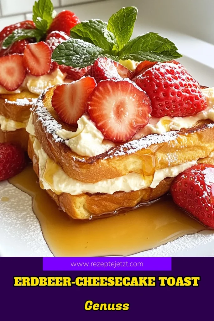 Entdecke das perfekte Rezept für Erdbeer-Cheesecake-Toast – ein süßes Frühstück, das einfach unwiderstehlich ist! Mit dickem Briochebrot und frischen Erdbeeren wird dieser Briochebrot Rezept zu einem schnellen Dessert, das jeder lieben wird. Ideal für den Brunch oder als süßer Snack. Lass dich von diesem schnellen Dessertrezept inspirieren und genieße die Verwendung frischer Erdbeeren. Speichere das Rezept für deinen nächsten Genuss! #ErdbeerCheesecakeToast #BriochebrotRezept #süßesFrühstück #schnelleDessertrezepte