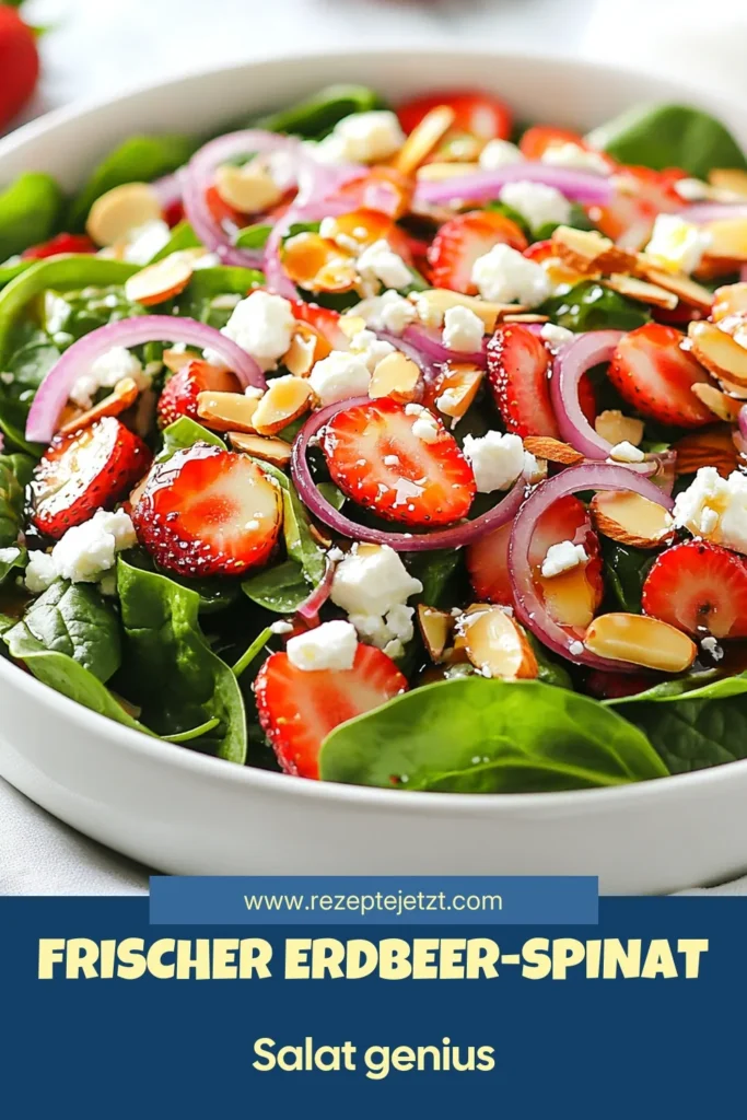 Entdecken Sie unser köstliches Rezept für Erdbeer-Spinat-Salat, das perfekt als gesunder Sommersalat geeignet ist! Dieser frische Salat mit Erdbeeren, Feta und Mandeln ist ideal für heiße Tage und schnell zubereitet. Probieren Sie auch unser Mohnsalat Rezept aus, das dem Gericht das besondere Etwas verleiht. Lassen Sie sich inspirieren und speichern Sie es für Ihre nächste Grillparty! #ErdbeerSpinatSalat #gesunderSommersalat #MohnsalatRezept #FetaSpinatSalat
