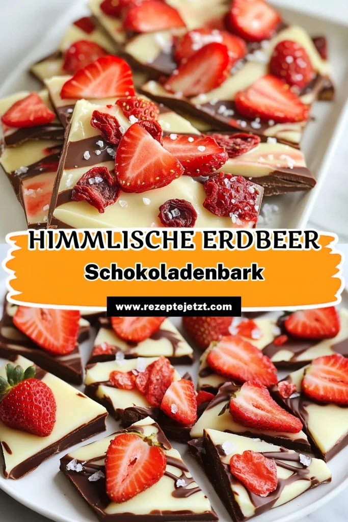 Entdecke unser einfaches Erdbeer-Bark Rezept mit schokoladenüberzogenen Erdbeeren! Diese köstliche Mischung aus Zartbitterschokolade und gefriergetrockneten Erdbeeren ist die perfekte Leckerei für jeden Anlass. Schnelle Zubereitung in nur 15 Minuten! Lass dich von dieser einfachen Schokoladenleckerei begeistern und teile das Rezept mit Freunden. Jetzt ausprobieren und genießen! #ErdbeerBark #SchokoladenüberzogeneErdbeeren #EinfacheRezepte #Schokoladenleckereien