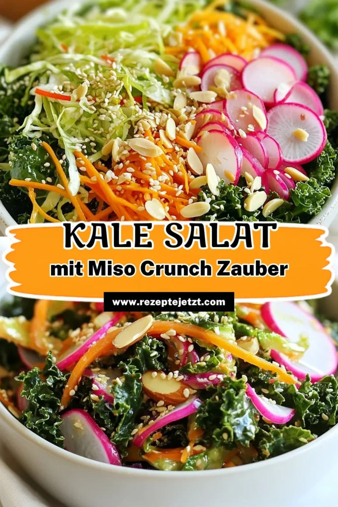 Entdecke unser köstliches Rezept für einen Sesam-Miso-Salat! Dieser gesunde Grünkohl-Salat kombiniert frischen Grünkohl, Karotten und ein cremiges Miso-Dressing für einen perfekten vegetarischen Crunch-Salat. Ideal als asiatischer Salat mit Karotten, der nicht nur lecker, sondern auch nährstoffreich ist. Das Rezept ist einfach und schnell zubereitet. Probiere es aus und speichere es für später! #SesamMisoSalat #GrünkohlSalatRezept #GesunderSalatMitMiso #VegetarischerCrunchSalat