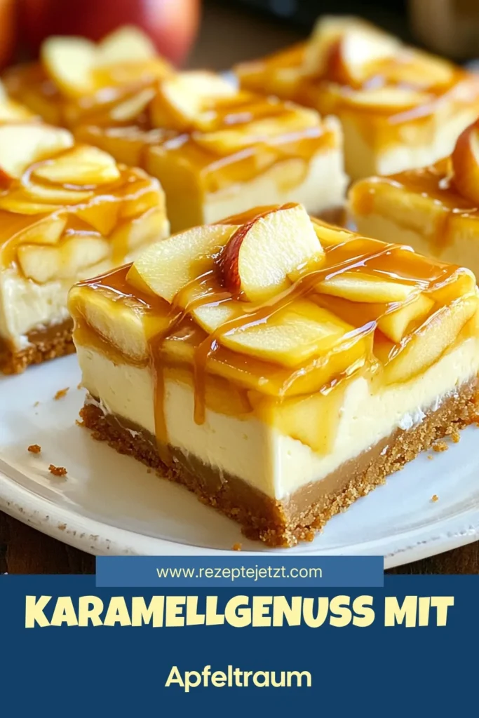 Entdecken Sie unser köstliches Rezept für karamellisierte Apfel-Käsekuchen-Riegel! Diese einfachen Käsekuchen Riegel kombinieren Frischkäse, saftige Äpfel und hausgemachte Karamellsauce für das perfekte herbstliche Dessert. Ideal für Feiertage oder als süßer Snack! Bereiten Sie diese Apfel-Käsekuchen Riegel zu und genießen Sie ein Stück Herbst auf Ihrem Teller. Jetzt ausprobieren! #Dessertideen #Käsekuchen #Apfelrezepte #Karamellsauce