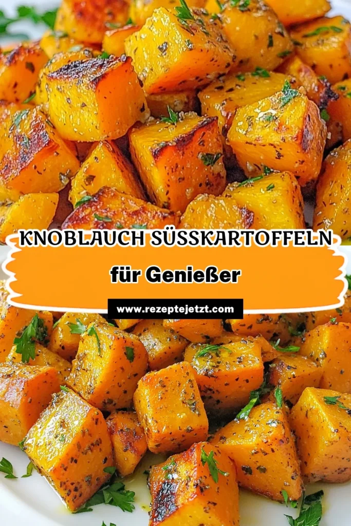 Lust auf ein köstliches und gesundes Gericht? Probieren Sie unser Knoblauch-Kräuter-Süßkartoffeln Rezept! Diese gerösteten Süßkartoffeln sind einfach zuzubereiten und perfekt als gesunde Beilagen Ideen. Mit Kräutern und Knoblauch sind sie ein Genuss für den Gaumen. Ideal für jeden Anlass! Speichern Sie dieses einfache Süßkartoffel Rezept für Ihr nächstes Dinner. #Süßkartoffeln #GesundeRezepte #KnoblauchKräuter #GerösteteBeilagen