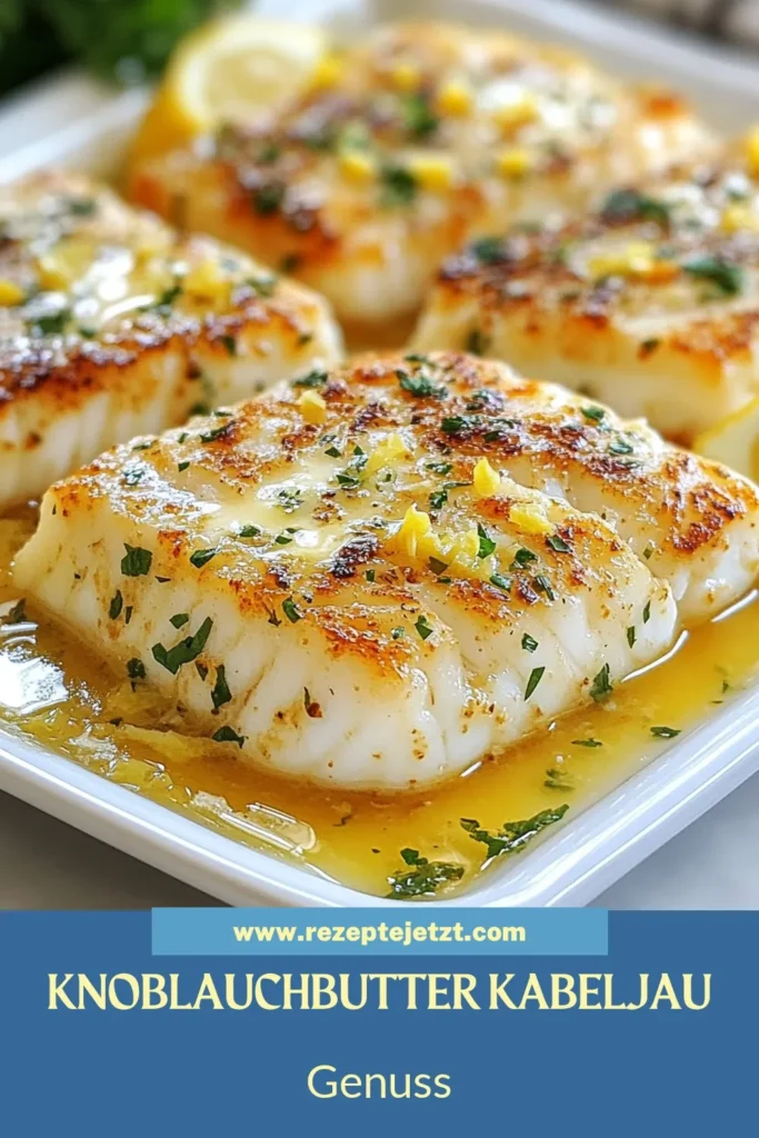 Entdecke das einfache und gesunde Rezept für Knoblauchbutter Kabeljau mit Zitrone! Dieses schmackhafte Kabeljaufilets Rezept kombiniert frischen Fisch mit aromatischer Knoblauchbutter und spritziger Zitrone. Perfekt für ein schnelles Abendessen! Probiere es aus und bereite die leckerste Fischmahlzeit deiner Woche zu. Teile deine Kreationen! #KnoblauchbutterKabeljau #KabeljauMitZitrone #EinfacheFischrezepte #GesundeAbendessen
