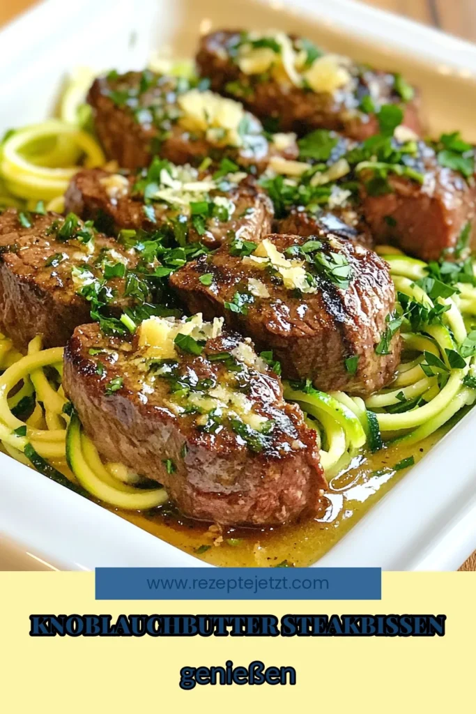 Entdecken Sie unser köstliches Rezept für Knoblauchbutter Steakbissen mit Zoodles! Diese einfache low carb Gerichte kombinieren zartes Rinderfilet mit spiralisierter Zucchini, perfekt für gesunde Abendessen Rezepte. In nur 20 Minuten zaubern Sie ein schmackhaftes Gericht, das Ihre Familie lieben wird. Probieren Sie es aus – es wird schnell zu einem Favoriten! Speichern Sie das Rezept und teilen Sie Ihre Kreationen! #ZoodlesRezept #GesundeRezepte #LowCarb #EinfacheGerichte