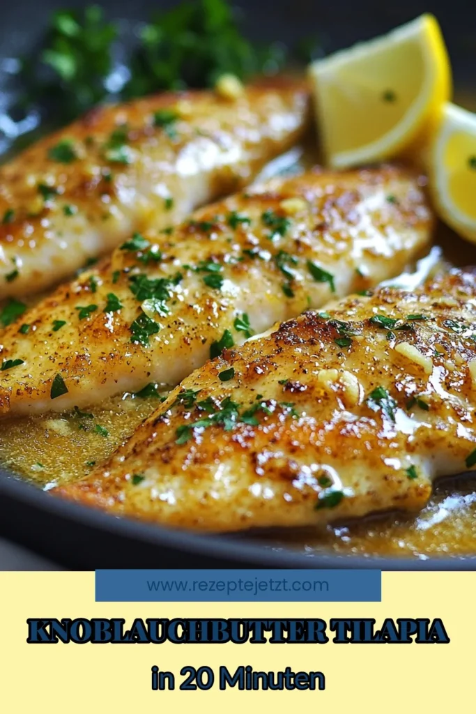 Entdecken Sie unser schnelles und einfaches Fischgericht mit diesem köstlichen Knoblauchbutter Tilapia Rezept! Die zarten Tilapiafilets in einer aromatischen Mischung aus Zitronen, Knoblauch und frischer Petersilie werden Sie begeistern. Perfekt für gesunde Fischrezepte. Genießen Sie this Tilapia mit Zitrone und Petersilie in nur 20 Minuten! Speichern Sie das Rezept für ein einfaches Abendessen. #KnoblauchbutterTilapia #ZitronenTilapiaRezept #schnellundeinfachFischgericht #gesundeFischrezepte