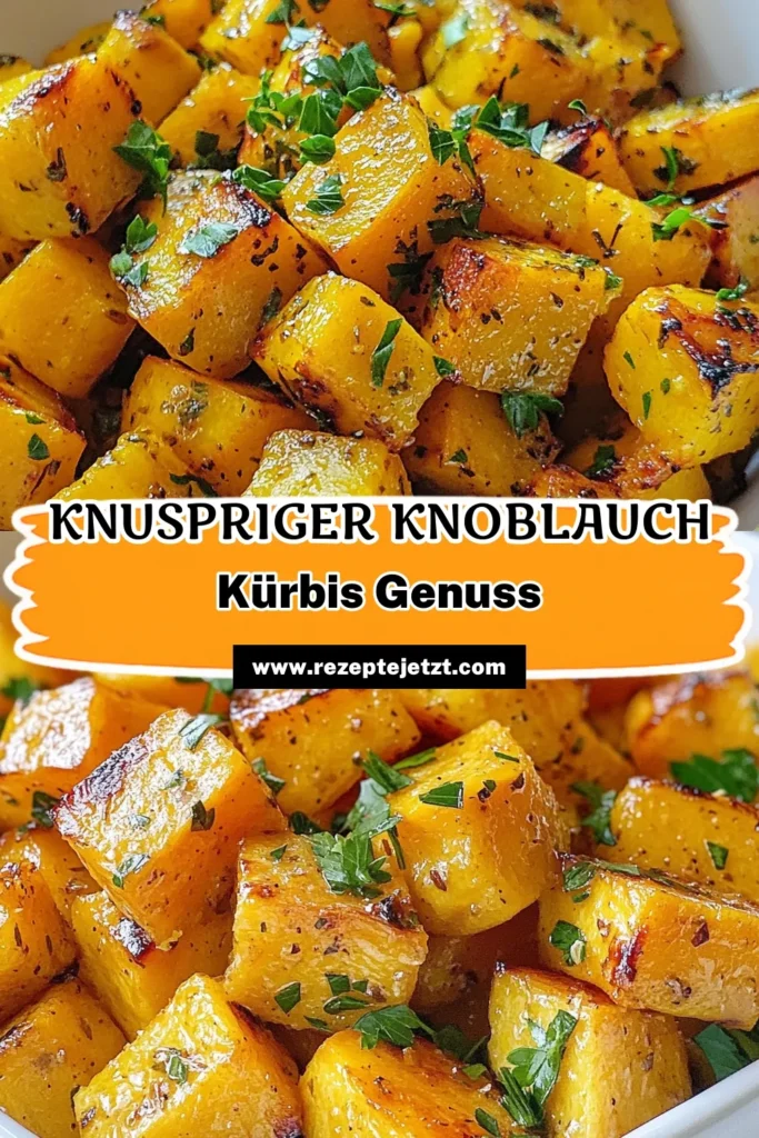 Entdecken Sie unser köstliches Knoblauch-Röstkürbis Rezept! Einfach zubereitet und perfekt als gesunder Kürbis Snack oder veganes Kürbisgericht. Dieser gebackene Kürbis mit Kräutern ist ein wahrer Genuss und bringt einen herbstlichen Flair auf Ihren Tisch. Ideal als Beilage oder Snack! Lassen Sie sich davon inspirieren und speichern Sie dieses Rezept für Ihre nächste Mahlzeit! #KürbisMitKräutern #Röstkürbis #VeganesRezept #GesunderSnack