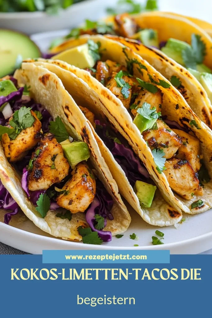 Entdecke das leckere Rezept für Kokos-Limetten-Hähnchen-Tacos! Diese gesunde Taco Rezept ist perfekt für ein schnelles Abendessen. Mit einer köstlichen Hähnchen Taco Füllung aus zarter Hähnchenbrust, aromatischer Kokosmilch und frischem Limettensaft bringst du Abwechslung auf deinen Tisch. Bereite dir noch heute diese schnell zubereiteten Tacos zu und genieße ein tropisches Geschmackserlebnis. Lass dich inspirieren! #KokosLimettenHähnchen #TacosRezept #GesundeTacoRezepte #SchnellZubereiteteTacos