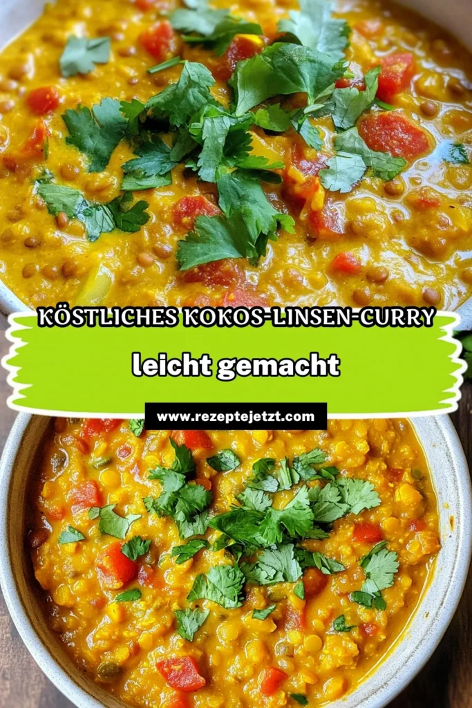 Entdecke unser köstliches Kokos-Linsen-Curry! Dieses cremige Curry Rezept ist perfekt für eine gesunde vegane Mahlzeit. Rote Linsen kochen war noch nie so einfach! In nur 35 Minuten zauberst du ein schnell und einfach Curry, das alle begeistern wird. Ideal für Abendessen unter der Woche oder Meal Prep. Probiere es aus und teile deine Ergebnisse! #KokosLinsenCurry #CremigesCurryRezept #VeganesLinsenCurry #SchnellUndEinfachCurry