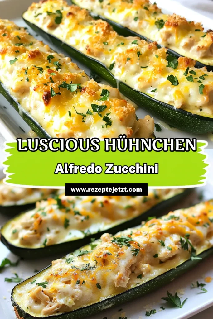 Entdecken Sie dieses leckere Rezept für Hühnchen Alfredo gefüllte Zucchini! Eine perfekte Kombination aus gesunden Hühnchen Rezepten und italienischen Zucchini Gerichten. Diese gefüllte Zucchini wird mit cremiger Alfredo-Sauce gefüllt und ist ein wahrer Genuss. Ideal für eine schnelle und nahrhafte Mahlzeit. Probieren Sie jetzt unser einfaches gefüllte Zucchini Rezept aus. Teilen und speichern Sie diesen Beitrag für mehr köstliche Inspiration! #HühnchenAlfredoZucchini #gefüllteZucchiniRezept #gesundeHühnchenRezepte #AlfredoSauceZucchiniRezept