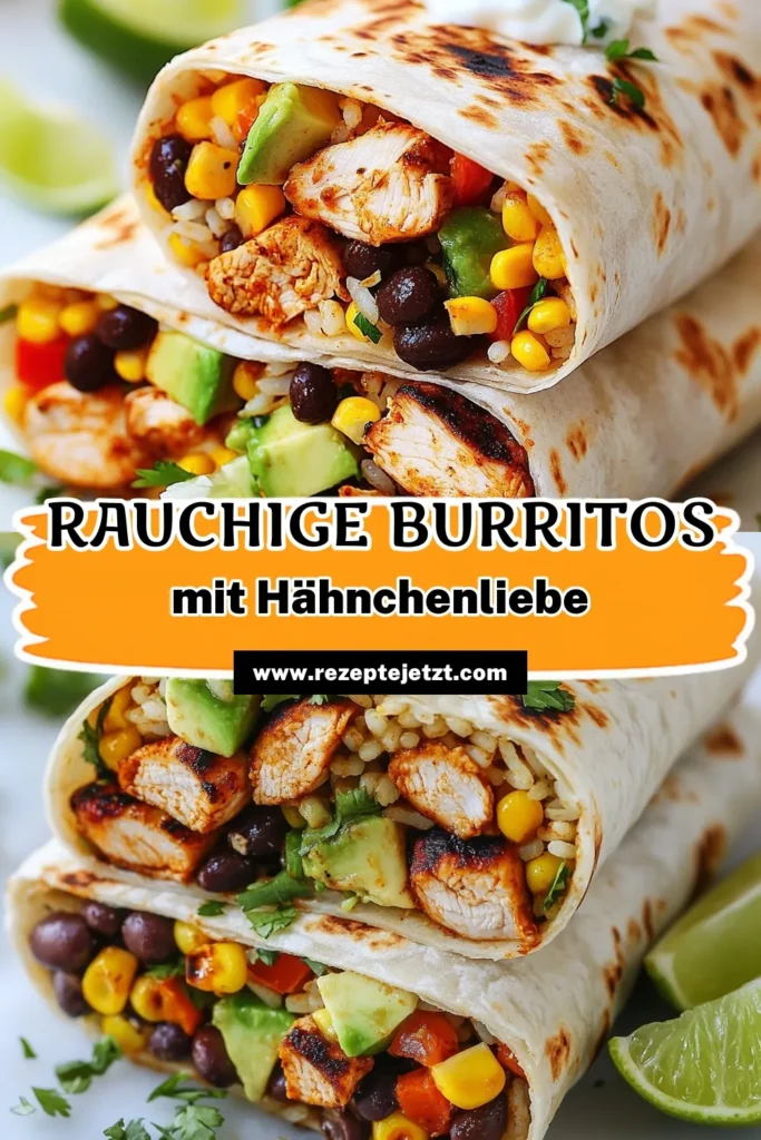 Entdecken Sie unser smokey Burrito Rezept für köstliche Chipotle Hühnchen Burritos! Sie lernen, mexikanische Burritos selber zu machen, die mit saftigem Hähnchen und Bohnen gefüllt sind. Diese einfache Burrito Füllung bringt authentischen Geschmack direkt auf Ihren Teller. Probieren Sie es aus und sorgen Sie für eine genussvolle Mahlzeit! Speichern Sie das Rezept und teilen Sie Ihre Kreationen! #ChipotleHühnchenBurritos #BurritosMitHähnchen #SmokeyBurritoRezept #EinfacheBurritoFüllung