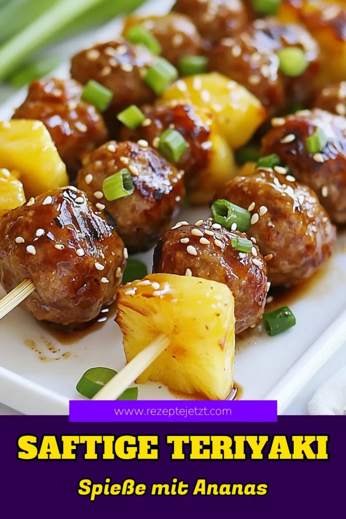 Entdecken Sie die köstlichen Ananas Teriyaki Spieße mit unserem Hühnerfleischbällchen Rezept! Diese saftigen asiatischen Fleischbällchen Spieße sind perfekt für Grillrezepte mit Ananas und bieten ein unvergleichliches Geschmackserlebnis. Lernen Sie auch, wie Sie Teriyaki Sauce selber machen können, um Ihrer Grillparty das gewisse Extra zu verleihen. Speichern Sie dieses Rezept und probieren Sie es aus! #Grillen #Teriyaki #Rezeptideen #Essenliebe