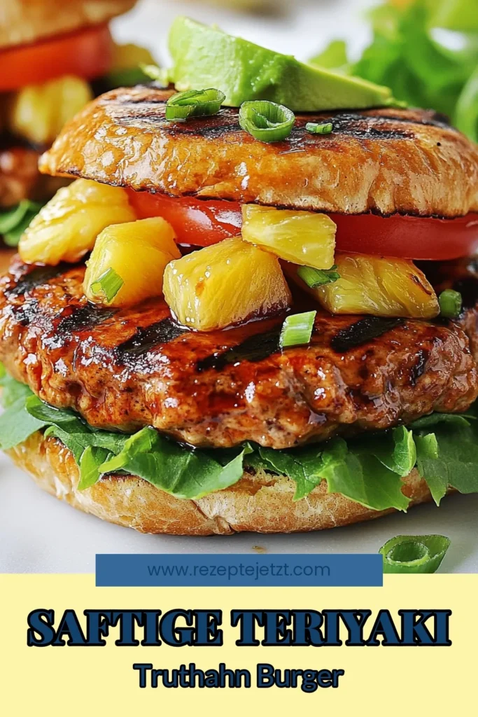 Entdecken Sie unser köstliches Teriyaki-Pineapple-Truthahn-Burger-Rezept! Diese gesunden Burger-Rezepte kombinieren zartes Truthahnfleisch mit süßer Ananas und würziger Teriyaki-Sauce für einen asiatisch inspirierten Genuss. Perfekt für Grillabende oder eine gesunde Mahlzeit zu Hause. Probieren Sie unsere Ananas-Burger-Patties und überzeugen Sie sich selbst! Speichern Sie dieses Rezept! #TeriyakiPineappleBurger #GesundeBurgerRezepte #AnanasBurgerPatties #AsiatischInspirierteBurger