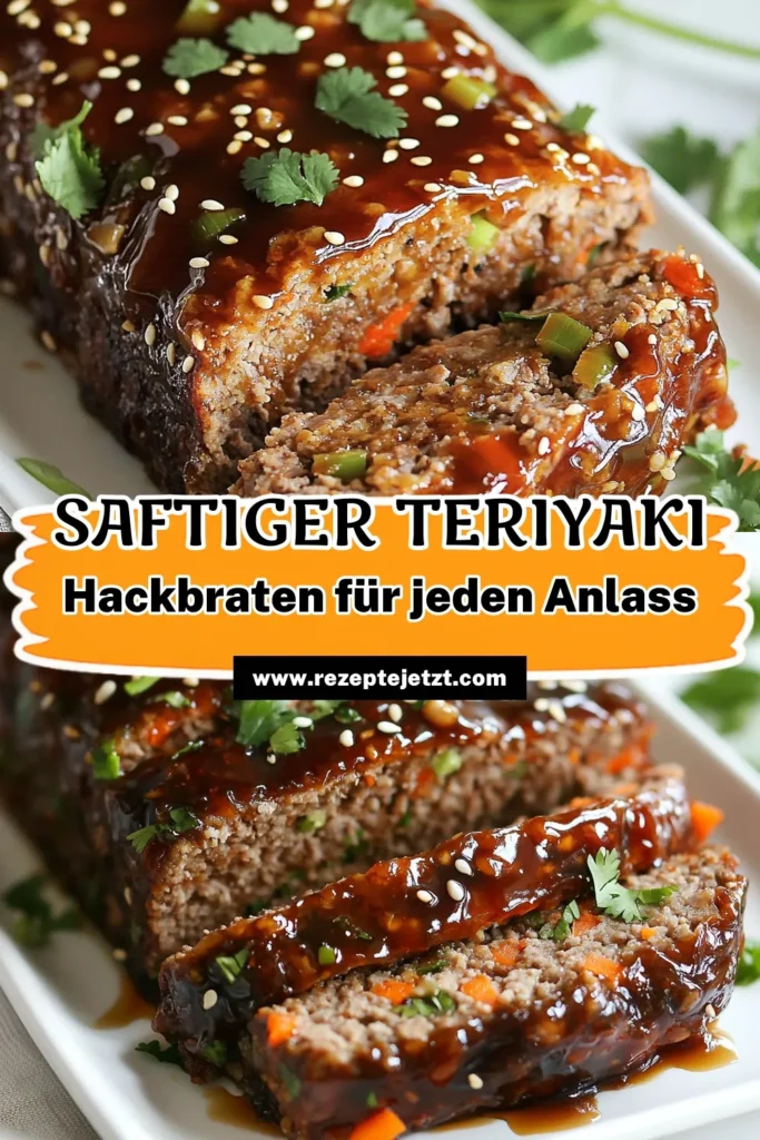 Entdecken Sie unser köstliches Teriyaki Hackbraten Rezept! Dieser glasierte Hackbraten aus Rinderhackfleisch vereint asiatische Aromen mit einer perfekten Teriyakisauce Verwendung. Ideal für ein besonderes Abendessen, ist dieser asiatische Hackbraten nicht nur einfach zuzubereiten, sondern auch unwiderstehlich lecker. Probieren Sie dieses Rinderhackfleisch Rezept aus und lassen Sie sich von den köstlichen Aromen begeistern! Speichern Sie es für Ihre nächste Kochsession! #TeriyakiHackbraten #GlasierterHackbraten #AsiatischerHackbraten #RinderhackfleischRezept