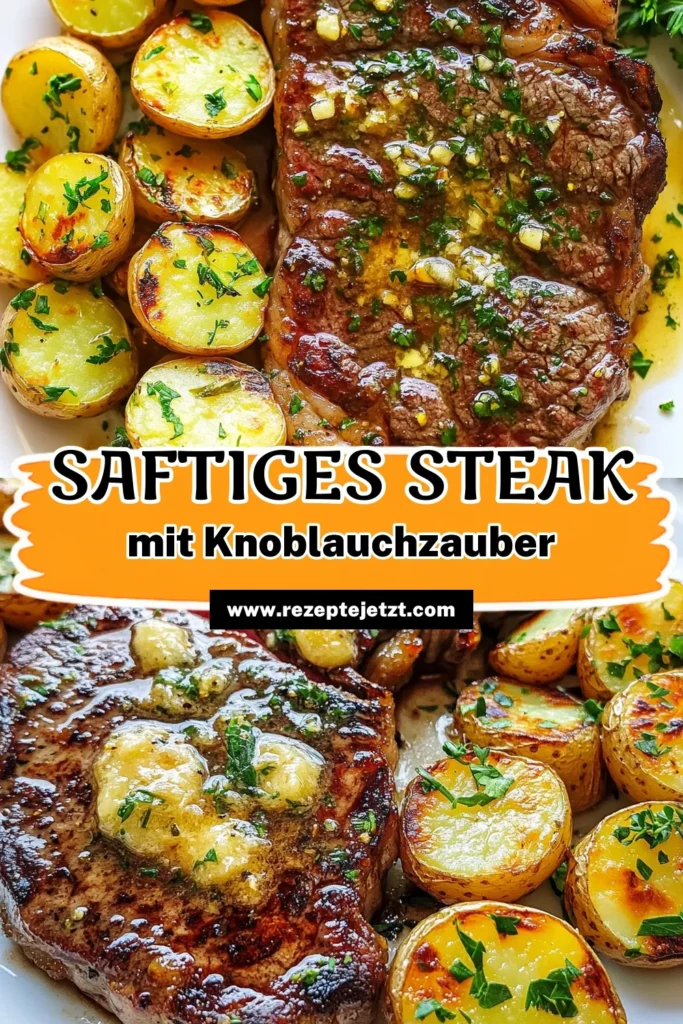 Entdecken Sie unser köstliches Knoblauchbutter Steak Rezept! Perfekt zubereitetes Ribeye Steak mit Kartoffeln ist das Highlight jedes Essens. Dieses einfache Steak Rezept kombiniert zarte Babykartoffeln mit aromatischer Knoblauchbutter für ein unvergessliches Geschmackserlebnis. Ideal für eine schnelle, aber beeindruckende Mahlzeit. Speichern Sie dieses Rezept für den nächsten besonderen Anlass! #KnoblauchbutterSteak #RibeyeSteak #einfachesKochen #KartoffelnBeilage