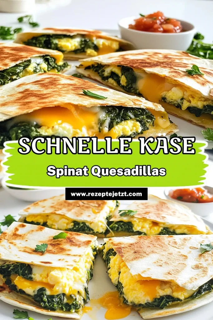Entdecke das köstliche Rezept für Käse-Spinat Frühstück-Quesadillas und starte deinen Tag mit einem leckeren Frühstück! Diese einfache und schnelle Zubereitung kombiniert frischen Spinat, cremige Eier und geschmolzenen Käse, eingewickelt in knusprigen Tortillas. Perfekt für ein herzhaftes Frühstück oder einen Snack! Klicke jetzt, um die step-by-step Anleitung und Tipps zu sehen! #KäseSpinat #FrühstückQuesadillas #Rezeptideen #KochenGenießen