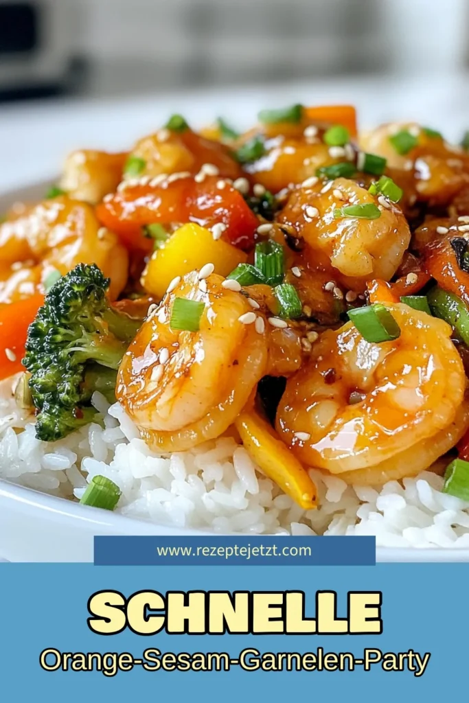 Entdecke unser schnelles Rezept für eine köstliche Garnelenpfanne mit Gemüse! Die Orange-Sesam-Garnelen sind perfekt für ein asiatisches Dinner und lassen sich in nur 25 Minuten zubereiten. Mit Sojasauce und frischem Orangensaft kommen die Aromen wunderbar zur Geltung. Dieses Gericht ist ideal für alle, die schnelle Garnelengerichte lieben. Probiere es aus und genieße ein geschmackvolles Erlebnis! #Garnelenpfanne #AsiatischeGarnelenrezepte #SchnelleGarnelengerichte #OrangeSesamGarnelen