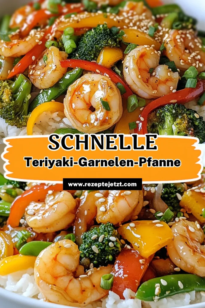 Entdecke unser aromatisches Teriyaki Garnelen Rezept für eine schnelle und gesunde asiatische Garnelenpfanne. In nur 25 Minuten zauberst du ein köstliches Gericht mit frischen Garnelen und buntem Gemüse. Die selbstgemachte Teriyaki Sauce verleiht deinem Essen das gewisse Etwas. Probiere jetzt dieses einfache und gesunde Gemüsegericht aus! Klicke auf „Speichern“ und genieße die Vielfalt! #TeriyakiGarnelen #AsiatischeKüche #SchnellesRezept #GesundEssen