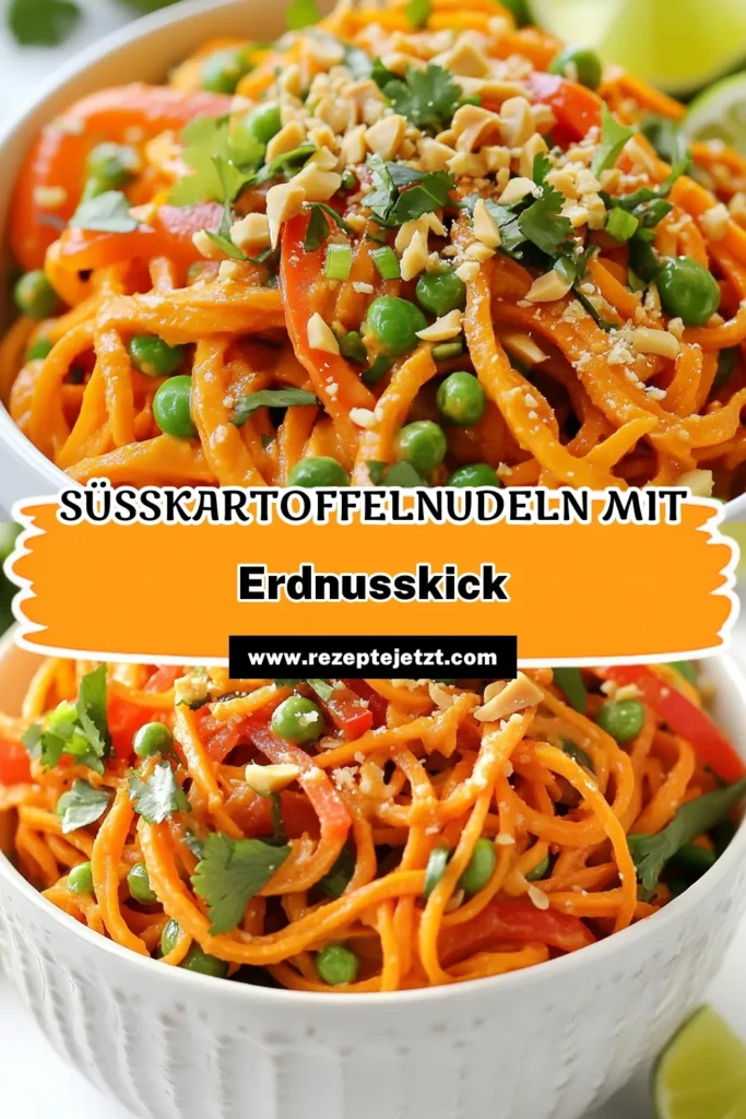 Entdecke das köstliche Rezept für Thai Erdnussnudeln mit Süßkartoffeln! Diese vegane Thai Küche kombiniert glutenfreie Nudeln mit einer cremigen Erdnussbutter Sauce, die deinen Gaumen verwöhnt. In nur 30 Minuten zauberst du ein gesundes Gericht, das voller Aromen steckt. Perfekt für eine schnelle Mahlzeit oder als Party-Hit. Probier das Süßkartoffelnudeln Rezept jetzt aus und teile es! #ThaiErdnussnudeln #VeganeKüche #ErdnussbutterSauce #GesundeRezepte