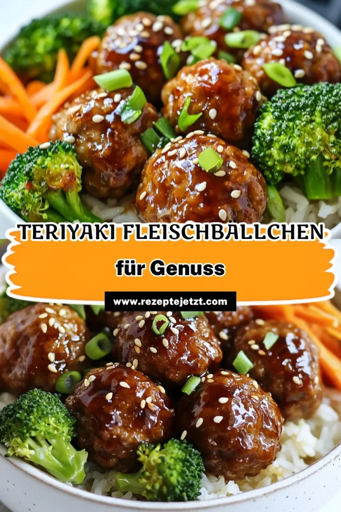 Entdecken Sie dieses köstliche glasierte Fleischbällchen Rezept mit Teriyaki Fleischbällchen! Diese Hähnchen Fleischbällchen sind perfekt für gesunde Schalenrezepte und lassen sich super einfach zubereiten. Servieren Sie sie mit Jasminreis und gedämpftem Gemüse für ein asiatisches Rezept mit Reis, das Ihre Familie lieben wird. Testen Sie das Rezept und lassen Sie sich verführen! #TeriyakiFleischbällchen #GesundeSchalenrezepte #AsiatischeRezepte #FleischbällchenRezept