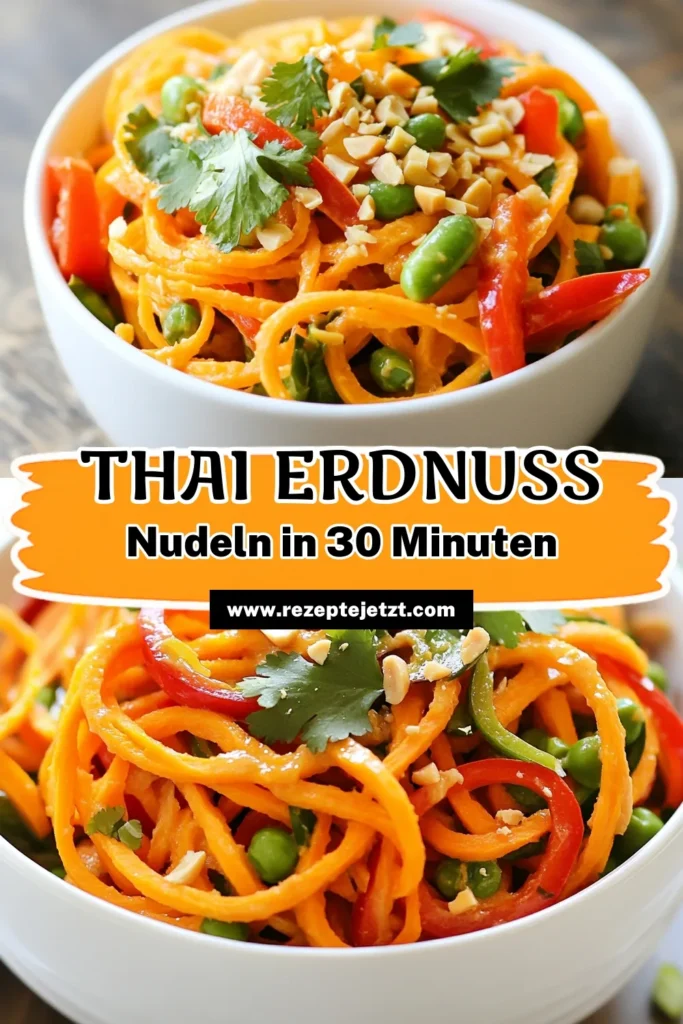 Entdecken Sie das köstliche Rezept für Thai Erdnussnudeln mit Süßkartoffeln! Dieses vegane Thai Gericht begeistert nicht nur durch seine Kombination aus glutenfreien Nudeln und frischem Gemüse, sondern auch durch die cremige Erdnusssauce. Perfekt für eine gesunde Mahlzeit in nur 30 Minuten. Lassen Sie sich diese Geschmacksexplosion nicht entgehen und probieren Sie unser Süßkartoffelnudeln Rezept aus! Speichern Sie es jetzt! #ThaiErdnussnudeln #ErdnusssauceRezept #VeganesThaiGericht #GlutenfreieNudeln