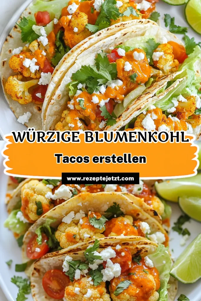 Entdecke das perfekte vegane Tacos Rezept mit würzigen Buffalo Blumenkohl-Tacos! Diese glutenfreien Blumenkohl-Tacos sind einfach zuzubereiten und liefern den perfekten Kick für deine nächste Mahlzeit. Probiere dieses leckere und gesunde Rezept für würzige Blumenkohl-Gerichte und beeindrucken deine Gäste. Speichere dir dieses einfache Taco-Rezept für das nächste Mal! #BuffaloBlumenkohlTacos #veganeTacosRezept #glutenfreieBlumenkohlTacos #einfacheTacoRezepte