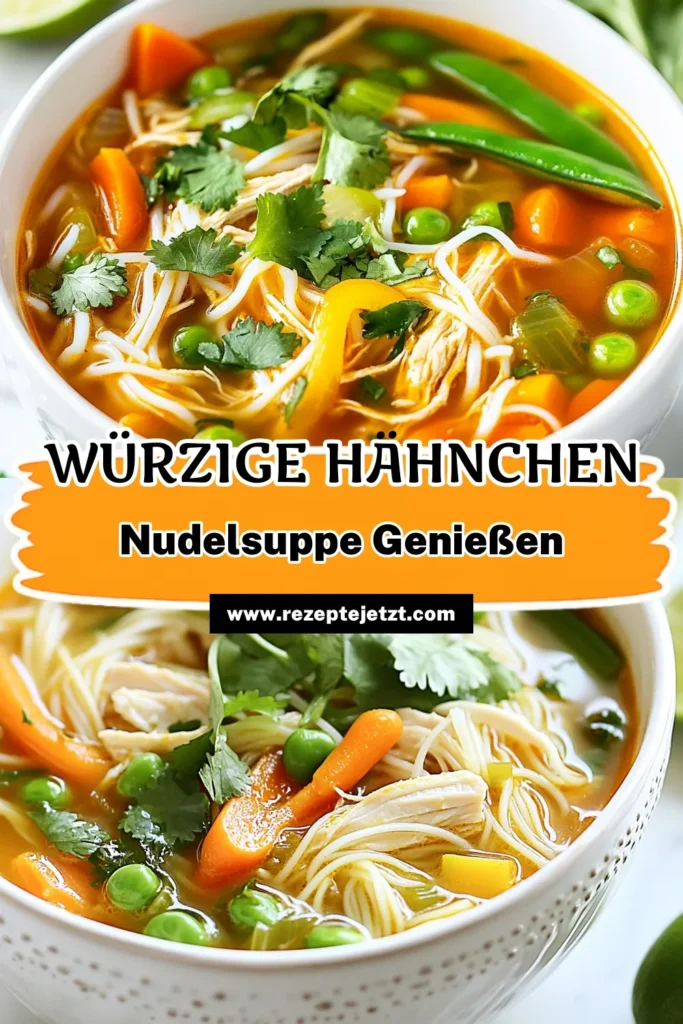 Entdecke die würzige Hähnchen-Nudelsuppe, die dein Herz erwärmen wird! Dieses asiatische Nudelsuppe Rezept kombiniert knackige Gemüse und zartes Sriracha Hähnchen für einen perfekten scharfen Genuss. In nur 35 Minuten bereit, ist diese schnelle Hähnchen Suppe ideal für jeden Tag. Perfekt für Liebhaber der scharfen Küche! Probiere es aus und teile deine Kreation! #HähnchenSuppe #Sriracha #Nudelsuppe #Rezeptideen