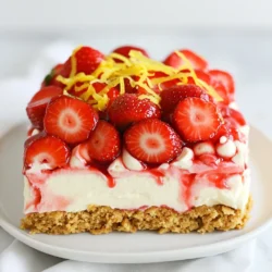 Für den Erdbeer-Cheesecake-Eis-Kuchen brauchst du: - 2 Tassen frische Erdbeeren, geputzt und in Scheiben geschnitten - 1 Esslöffel Zucker (optional, zum Marinieren der Erdbeeren) - 225 g Frischkäse, weich - 125 g Puderzucker - 1 Teelöffel Vanilleextrakt - 240 ml Schlagsahne - 12 Graham-Kekse (oder mehr nach Bedarf) - Zeste von 1 Zitrone Die Menge der Zutaten ist wichtig für den Geschmack. Verwende frische Erdbeeren für das beste Aroma. Achte darauf, dass der Frischkäse weich ist. So lässt er sich gut vermengen. Der Puderzucker sorgt für die nötige Süße. Vanilleextrakt bringt einen tollen Geschmack. Frische Schlagsahne macht die Füllung leicht und luftig. Graham-Kekse geben dem Kuchen die perfekte Grundlage. Zitrone fügt einen frischen Kick hinzu. Wenn du mehr Geschmack möchtest, probiere diese Zusätze: - Minzblätter für einen frischen Geschmack - Ein Hauch Zimt in der Käsekuchenfüllung - Andere Beeren wie Himbeeren oder Blaubeeren für bunte Schichten - Schokoladensplitter für eine süße Note Diese Optionen machen deinen Kuchen noch aufregender. Experimentiere und finde deine Lieblingskombination! {{ingredient_image_2}} Zuerst waschen Sie die Erdbeeren. Schneiden Sie sie in dünne Scheiben. In einer Schüssel mischen Sie die Erdbeeren mit Zucker. Lassen Sie die Mischung 15 bis 20 Minuten stehen. So geben die Erdbeeren ihren Saft ab. Dies macht sie süßer und schmeckt besser. Nehmen Sie eine große Schüssel. Geben Sie den weichen Frischkäse hinein. Mit einem Mixer rühren Sie ihn glatt. Fügen Sie den Puderzucker und den Vanilleextrakt hinzu. Rühren Sie alles gut durch. Die Mischung sollte cremig sein und gut schmecken. In einer anderen Schüssel schlagen Sie die Sahne. Nutzen Sie einen Mixer, bis sich steife Spitzen bilden. Seien Sie vorsichtig, wenn Sie die Sahne unter die Käsekuchenfüllung heben. Mischen Sie beides sanft, bis es gut kombiniert ist. So bleibt die Mischung leicht und luftig. Legen Sie eine Schicht Graham-Kekse in eine rechteckige Form. Darauf kommt ein Drittel der Käsekuchenfüllung. Verteilen Sie die marinierten Erdbeeren gleichmäßig darauf. Wiederholen Sie diesen Vorgang. Fügen Sie eine weitere Schicht Kekse, Käsekuchenfüllung und Erdbeeren hinzu. Schließen Sie mit einer letzten Schicht Käsekuchenfüllung ab. Decken Sie den Kuchen mit Frischhaltefolie ab. Lassen Sie ihn mindestens vier Stunden oder über Nacht im Kühlschrank. So wird er fest und lecker. Vor dem Servieren reiben Sie die Zitronenschale über die oberste Schicht. Garnieren Sie nach Wunsch mit ganzen Erdbeeren. Genießen Sie Ihren leckeren Erdbeer-Cheesecake-Eis-Kuchen! Um den perfekten Käsekuchen zu machen, achte auf die Zutaten. Verwende frischen Frischkäse. Er sorgt für einen cremigen und glatten Geschmack. Rühre den Frischkäse gut durch, bis keine Klumpen mehr vorhanden sind. So wird die Füllung schön gleichmäßig. Lass die Schichten nicht zu dick werden. Dünne Schichten helfen dem Kuchen, besser zu kühlen. Abwechslung in den Schichten macht den Kuchen spannend. Nutze die Erdbeeren für Frische und Farbe. Die Schlagsahne ist wichtig für die Luftigkeit. Schlage die Sahne, bis sie steife Spitzen bildet. Achte darauf, nicht zu lange zu schlagen. Sonst wird die Sahne butterartig. Füge die Sahne vorsichtig in die Käsekuchenfüllung ein. Mische sie sanft unter, um die Luftigkeit zu bewahren. Wenn du magst, kannst du die Sahne mit etwas Puderzucker süßen. So erhält sie einen tollen Geschmack. Ein häufiger Fehler ist, den Kuchen nicht lange genug zu kühlen. Kühle ihn mindestens vier Stunden. So können die Aromen gut ziehen. Ein weiterer Fehler ist, zu viel Zucker zu verwenden. Die Erdbeeren sind süß genug, also sei vorsichtig mit dem Zucker. Achte darauf, die Schichten gleichmäßig zu machen. Ungleichmäßige Schichten können dazu führen, dass der Kuchen auseinanderfällt. Schließlich, wenn du den Kuchen servierst, achte darauf, ihn in gleichmäßige Stücke zu schneiden. So sieht er hübsch aus und ist einfach zu essen. Pro Tipps Erdbeeren marinieren: Lassen Sie die Erdbeeren mindestens 15-20 Minuten mit Zucker stehen, um ihren natürlichen Saft freizusetzen und den Geschmack zu intensivieren. Sahne richtig schlagen: Achten Sie darauf, die Schlagsahne nur bis zu steifen Spitzen zu schlagen, um eine luftige und cremige Textur der Füllung zu gewährleisten. Variation der Kekse: Experimentieren Sie mit verschiedenen Keksarten, wie Schokoladenkeksen oder Haferkeksen, um dem Kuchen eine interessante Geschmacksnote zu verleihen. Vorbereitung im Voraus: Bereiten Sie den Kuchen einen Tag im Voraus zu, damit er ausreichend Zeit hat, im Kühlschrank zu kühlen und die Aromen sich gut entfalten können. {{image_4}} Wenn Sie keine Graham-Kekse mögen, probieren Sie andere Kekse. Butterkekse sind eine gute Wahl. Sie geben dem Kuchen eine süße Note. Auch Oreos können eine leckere Basis bieten. Die Schokoladennote passt gut zu Erdbeeren. Zerkleinern Sie die Kekse einfach in einer Schüssel. Mischen Sie sie mit geschmolzener Butter, um eine feste Basis zu schaffen. Erdbeeren sind lecker, aber Sie können auch andere Früchte verwenden. Himbeeren bringen eine frische Säure in den Kuchen. Blaubeeren geben eine süße Farbe und Geschmack. Pfirsiche oder Mangos sind ebenfalls toll. Schneiden Sie die Früchte in kleine Stücke, um sie gleichmäßig zu verteilen. Jede Frucht bringt ihren eigenen Charakter in den Kuchen! Für eine vegane Version können Sie pflanzlichen Frischkäse verwenden. Kokoscreme ist eine großartige Alternative zur Schlagsahne. Achten Sie darauf, glutenfreie Kekse zu wählen. Diese sind oft aus Reis oder Mandeln gemacht. So können auch Menschen mit Glutenunverträglichkeit den Kuchen genießen. Experimentieren Sie mit verschiedenen Zutaten, um den perfekten Geschmack zu finden! Um den Erdbeer-Cheesecake-Eis-Kuchen frisch zu halten, lege ihn in den Kühlschrank. Bedecke ihn gut mit Frischhaltefolie. So bleibt die Feuchtigkeit drin. Wenn du ihn gut lagerst, bleibt er weich und lecker. Im Kühlschrank hält der Kuchen bis zu fünf Tage. Achte darauf, dass er gut abgedeckt ist. Nach ein paar Tagen kann die Textur etwas anders werden, aber der Geschmack bleibt toll. Wenn du ihn länger hast, achte auf einen unangenehmen Geruch oder Veränderungen. Du kannst den Kuchen auch einfrieren, um ihn länger zu halten. Schneide ihn in Stücke und lege sie in einen luftdichten Behälter. So kannst du immer ein Stück genießen, wenn du Lust darauf hast. Im Gefrierfach bleibt er bis zu zwei Monate frisch. Vor dem Servieren lasse ihn im Kühlschrank auftauen, damit er wieder weich wird. Die Zubereitung dauert etwa 30 Minuten. Das Kühlen braucht dann mindestens 4 Stunden. Am besten lassen Sie den Kuchen über Nacht im Kühlschrank. So wird er perfekt fest und lecker. Ja, Sie können den Kuchen im Voraus zubereiten. Er schmeckt sogar besser, wenn er länger kühlt. Bereiten Sie ihn am besten einen Tag vorher vor. So haben Sie weniger Stress am Serviertag. Garnieren Sie den Kuchen mit der Zeste einer Zitrone. Das bringt eine frische Note. Sie können auch einige ganze Erdbeeren oben drauf legen. Das sieht toll aus und macht den Kuchen noch leckerer. Ja, Sie können auch andere Früchte verwenden. Himbeeren, Blaubeeren oder Pfirsiche passen gut. Achten Sie darauf, dass die Früchte reif und süß sind. So bleibt der Geschmack frisch und lecker. Dieser Blogbeitrag zeigt dir, wie du einen leckeren Eis-Käsekuchen machst. Wir haben die Zutaten aufgelistet und Tipps gegeben, damit alles gut gelingt. Ich habe auch Varianten für die perfekte Zubereitung erwähnt. Denk daran, die besten Lagerungstipps zu beachten. Dabei bleibt dein Kuchen frisch und lecker. Nutze die Antworten auf häufige Fragen, um dir Klarheit zu verschaffen. Mit diesen Infos bist du bereit, einfach loszulegen und deinen Eis-Käsekuchen zu genießen!