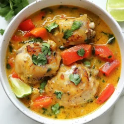 Um einen leckeren Ingwer-Zitronengras-Hühnchen-Eintopf zu machen, brauchen Sie: - 680 g Hähnchenoberkeulen, ohne Knochen und Haut, in mundgerechte Stücke geschnitten - 2 Esslöffel Pflanzenöl - 1 mittelgroße Zwiebel, fein gehackt - 4 Knoblauchzehen, gehackt - 1 Esslöffel frischer Ingwer, gerieben - 2 Stangen Zitronengras, fein gehackt (nur der weiße Teil verwenden) - 2 Karotten, in Scheiben geschnitten - 1 rote Paprika, in Streifen geschnitten - 475 ml Hühnerbrühe - 1 Dose (400 ml) Kokosmilch Diese Zutaten bilden die Basis für den Eintopf. Das Hähnchen gibt einen tollen Geschmack. Die Zwiebel und der Knoblauch sorgen für ein gutes Aroma. Ingwer und Zitronengras bringen Frische. Für den perfekten Geschmack verwenden Sie: - 2 Esslöffel Fischsauce - 1 Esslöffel brauner Zucker - 1 Teelöffel Kurkumapulver - Salz und Pfeffer nach Geschmack Die Fischsauce verstärkt den Umami-Geschmack. Brauner Zucker bringt eine süße Note. Kurkuma gibt eine schöne Farbe und einen milden Geschmack. Vergessen Sie nicht, mit Salz und Pfeffer zu würzen! Servieren Sie den Eintopf mit: - Frischem Koriander, zum Garnieren - Limettenviertel, zum Servieren Der frische Koriander sorgt für einen tollen Kontrast. Limettenviertel geben einen zusätzlichen Frischekick. Diese Beilagen verwandeln den Eintopf in ein richtiges Geschmackserlebnis. {{ingredient_image_2}} Zuerst bereiten wir alle Zutaten vor. Du benötigst: - 680 g Hähnchenoberkeulen, in Stücke geschnitten - 2 Esslöffel Pflanzenöl - 1 Zwiebel, fein gehackt - 4 Knoblauchzehen, gehackt - 1 Esslöffel frischer Ingwer, gerieben - 2 Stangen Zitronengras, fein gehackt - 2 Karotten, in Scheiben geschnitten - 1 rote Paprika, in Streifen geschnitten - 475 ml Hühnerbrühe - 1 Dose Kokosmilch (400 ml) - 2 Esslöffel Fischsauce - 1 Esslöffel brauner Zucker - 1 Teelöffel Kurkumapulver - Salz und Pfeffer nach Geschmack - Frischer Koriander, zum Garnieren - Limettenviertel, zum Servieren Stelle sicher, dass alles bereit ist. Dies macht das Kochen viel einfacher. Erhitze das Pflanzenöl in einem großen Topf bei mittlerer Hitze. Füge die gehackte Zwiebel hinzu und brate sie 3 bis 4 Minuten lang, bis sie weich ist. Jetzt kommen der gehackte Knoblauch, der geriebene Ingwer und das Zitronengras dazu. Brate sie 2 Minuten lang, bis sie gut riechen. Erhöhe die Hitze auf mittelhoch und füge die Hähnchenstücke hinzu. Brate sie 5 bis 7 Minuten lang, bis sie leicht gebräunt sind. Jetzt kommen die Karotten und die rote Paprika dazu. Mische alles gut. Gieße die Hühnerbrühe und die Kokosmilch in den Topf. Füge die Fischsauce, den braunen Zucker und das Kurkumapulver hinzu. Rühre alles gut um und bringe den Eintopf zum Köcheln. Reduziere die Hitze auf niedrig, decke den Topf ab und lasse den Eintopf 25 bis 30 Minuten lang köcheln. Das Hähnchen wird zart und die Aromen werden stark. Nachdem der Eintopf fertig ist, schmecke ihn mit Salz und Pfeffer ab. Serviere ihn heiß, garniert mit frischem Koriander und Limettenvierteln. Diese Garnitur gibt einen frischen Kick. Genieße deinen Ingwer-Zitronengras-Hühnchen-Eintopf! Um die beste Konsistenz für deinen Ingwer-Zitronengras-Hühnchen-Eintopf zu erreichen, achte auf die richtige Menge Flüssigkeit. Die Kombination aus Hühnerbrühe und Kokosmilch gibt dem Eintopf eine cremige Textur. Wenn dein Eintopf zu dünn ist, lasse ihn einfach länger köcheln. Rühre dabei regelmäßig um. Wenn er zu dick wird, füge etwas mehr Brühe hinzu. Um den Geschmack zu intensivieren, benutze frische Zutaten. Frischer Ingwer und Zitronengras bringen Aromen, die getrocknete Gewürze nicht erreichen können. Du kannst auch etwas Limettensaft hinzufügen, um die Frische zu betonen. Ein Spritzer Fischsauce und ein Hauch brauner Zucker runden die Aromen ab und schaffen eine perfekte Balance. Ein häufiger Fehler ist es, das Hähnchen zu lange zu braten, bevor du die Flüssigkeiten hinzufügst. Dadurch kann das Fleisch trocken werden. Achte darauf, dass du die Hitze nach dem Anbraten reduzierst, um ein sanftes Köcheln zu gewährleisten. Überwürze den Eintopf nicht zu früh; lasse die Aromen erst gut durchziehen, bevor du abschmeckst und nachwürzst. Pro Tipps Frische Zutaten: Verwenden Sie frische Kräuter und Gemüse, um den Geschmack des Eintopfs zu intensivieren. Kokosmilch: Wählen Sie eine hochwertige Kokosmilch für eine cremigere Konsistenz und einen reicheren Geschmack. Variationen: Fügen Sie andere Gemüsesorten wie Brokkoli oder Zucchini hinzu, um den Eintopf abwechslungsreicher zu gestalten. Serviervorschlag: Servieren Sie den Eintopf mit Jasminreis oder Quinoa, um eine komplette Mahlzeit zu bieten. {{image_4}} Für einen vegetarischen oder veganen Eintopf kann man das Hähnchen durch Tofu ersetzen. Verwende 680 g fester Tofu, gut gepresst und gewürfelt. Erhitze das Pflanzenöl und brate den Tofu goldbraun an. Ansonsten bleibe bei den gleichen Zutaten. Du kannst auch Kichererbsen oder Linsen nutzen, um Protein hinzuzufügen. Diese Optionen machen das Gericht ebenso lecker und sättigend. Wenn du es schärfer magst, füge frische Chilischoten hinzu. Schneide 1-2 rote oder grüne Chilis und gib sie mit dem Knoblauch und Ingwer in den Topf. Du kannst auch etwas Sambal Oelek oder Chilipaste hinzufügen, um den gewünschten Schärfegrad zu erreichen. Achte darauf, die Schärfe langsam zu erhöhen, damit es nicht zu scharf wird. Nutze saisonales Gemüse für mehr Frische und Geschmack. Im Frühling kannst du Spargel oder Erbsen hinzufügen. Im Sommer sind Zucchini oder Auberginen wunderbar. Im Herbst passen Kürbis oder Süßkartoffeln gut dazu. Im Winter sind Wurzelgemüse wie Sellerie oder Pastinaken ideal. Diese Anpassungen bringen Farbe und Nährstoffe in deinen Eintopf. Um den Ingwer-Zitronengras-Hühnchen-Eintopf frisch zu halten, bewahre ihn in einem luftdichten Behälter auf. Lass den Eintopf zuerst auf Raumtemperatur abkühlen. Dann decke ihn gut ab. So bleibt er frei von Gerüchen im Kühlschrank. Zum Wiedererwärmen stelle den Eintopf in einen Topf. Erhitze ihn bei mittlerer Hitze. Rühre dabei regelmäßig um, damit nichts anbrennt. Du kannst auch etwas Wasser oder Brühe hinzufügen, um die Konsistenz zu verbessern. Alternativ kannst du die Mikrowelle verwenden. Erwärme ihn dort in kurzen Intervallen von 1-2 Minuten. Im Kühlschrank hält der Eintopf bis zu 3 Tage. Im Gefrierfach kannst du ihn bis zu 3 Monate lagern. Achte darauf, ihn in Portionen zu teilen. So kannst du nur das auftauen, was du brauchst. Vor dem Servieren tau den Eintopf im Kühlschrank über Nacht auf. Du kannst den Eintopf bis zu vier Tage im Kühlschrank aufbewahren. Stelle sicher, dass du ihn in einem luftdichten Behälter lagerst. Wenn du ihn länger aufbewahren möchtest, friere ihn ein. So hält er bis zu drei Monate. Ja, du kannst Hähnchenbrust verwenden. Hähnchenbrust ist magerer als Oberkeulen. Beachte, dass die Garzeit kürzer sein kann. Achte darauf, die Bruststücke nicht zu lange zu kochen, damit sie nicht trocken werden. Zu diesem Eintopf passen viele Beilagen gut. Reis ist eine beliebte Wahl. Auch Quinoa oder Nudeln sind lecker. Frisches Brot kann helfen, die köstliche Soße aufzunehmen. Ein einfacher grüner Salat ergänzt die Aromen gut. In diesem Beitrag haben wir die Grundlagen für einen leckeren Eintopf besprochen. Wir haben die Hauptzutaten, Gewürze und Beilagen thematisiert. Die Schritt-für-Schritt-Anleitung macht das Kochen einfach. Ich habe Tipps gegeben, um die perfekte Konsistenz zu erreichen und häufige Fehler zu vermeiden. Variationen wie vegetarische Optionen bieten neuen Geschmack. Schließlich gab es nützliche Hinweise zur Aufbewahrung. Jetzt ist es Zeit, diese Ideen auszuprobieren und deinen eigenen perfekten Eintopf zu kreieren!