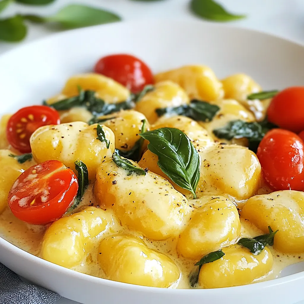 Für cremige toskanische Gnocchi benötigst du folgende Zutaten: - 450 g Kartoffelgnocchi - 2 Esslöffel Olivenöl - 3 Zehen Knoblauch, fein gehackt - 250 g Kirschtomaten, halbiert - 250 g junge Spinatblätter - 240 ml Schlagsahne - 50 g geriebener Parmesan - 1 Teelöffel italienische Kräuter - Salz und Pfeffer nach Geschmack - Frische Basilikumblätter zur Garnitur Diese Zutaten ergeben ein tolles Gericht. Die Kombination macht jeden Bissen besonders. Falls du keine bestimmten Zutaten hast, gibt es einige Alternativen: - Gnocchi: Verwende frische Gnocchi oder selbstgemachte, wenn du magst. - Olivenöl: Rapsöl oder Sonnenblumenöl sind gute Optionen. - Kirschtomaten: Du kannst auch normale Tomaten nehmen, wenn du sie hast. - Spinat: Mangold oder Rucola funktionieren ebenfalls gut. - Schlagsahne: Verwende Kokosmilch für eine pflanzliche Option. - Parmesan: Gruyère oder Pecorino sind ebenfalls lecker. Diese Optionen helfen dir, das Gericht anzupassen und trotzdem lecker zu machen. Die Qualität der Zutaten macht einen großen Unterschied. Hier sind einige Tipps: - Gnocchi: Wähle frische Gnocchi aus einer guten Quelle. Sie sind meist weicher. - Olivenöl: Nutze extra natives Olivenöl für den besten Geschmack. - Tomaten: Achte auf reife, saftige Kirschtomaten. Sie bringen viel Aroma. - Spinat: Frischer Spinat hat mehr Geschmack. Achte auf leuchtend grüne Blätter. - Parmesan: Frisch geriebener Parmesan hat mehr Geschmack als abgepackte Varianten. Diese Tipps helfen dir, die besten Zutaten für deine cremigen toskanischen Gnocchi auszuwählen. {{ingredient_image_2}} Um köstliche Gnocchi zu machen, beginne mit einem großen Topf. Fülle ihn mit Wasser und füge eine Prise Salz hinzu. Setze den Topf auf hohe Hitze und bringe das Wasser zum Kochen. Gib die Gnocchi vorsichtig ins Wasser. Koche sie, bis sie an die Oberfläche schwimmen. Das dauert nur ein paar Minuten. Wenn sie fertig sind, gieße sie ab und stelle sie beiseite. Erhitze jetzt eine große Pfanne bei mittlerer Hitze und füge das Olivenöl hinzu. Sobald das Öl heiß ist, gib den fein gehackten Knoblauch hinein. Dünste ihn für etwa eine Minute, bis er duftet. Füge die halbierten Kirschtomaten dazu. Koche sie 3-4 Minuten, bis sie weich werden. Dann kommen die frischen Spinatblätter in die Pfanne. Koche sie für 2 Minuten, bis sie zusammenfallen. Jetzt ist es Zeit für die Schlagsahne. Gieße sie in die Pfanne und bringe alles sanft zum Köcheln. Reduziere die Hitze und rühre den geriebenen Parmesan ein. Die Sauce wird cremig und lecker. Jetzt kommen die gekochten Gnocchi in die Pfanne. Vermenge sie vorsichtig mit der Sauce. Würze mit italienischen Kräutern, Salz und Pfeffer. Lass das Gericht 2-3 Minuten weiterkochen. So werden die Gnocchi gut mit der Sauce überzogen. Serviere die Gnocchi sofort. Garniere sie mit frischen Basilikumblättern für mehr Geschmack. Um perfekte Gnocchi zu machen, benutze frische Kartoffeln. Alte Kartoffeln können wässrig sein. Koche die Gnocchi in leicht gesalzenem Wasser. Warte, bis sie an die Oberfläche schwimmen. Das zeigt, dass sie fertig sind. Lass sie dann gut abtropfen. Lege sie in eine Schüssel und halte sie warm. Die richtige Würze macht einen großen Unterschied. Italianische Kräuter geben der Sauce einen tollen Geschmack. Auch frischer Knoblauch bringt viel Aroma. Verwende frischen Basilikum für einen schönen Geschmack. Du kannst auch Chili-Flocken hinzufügen, wenn du es schärfer magst. Ein Spritzer Zitrone kann die Aromen aufhellen. Ein häufiger Fehler ist das Überkochen der Gnocchi. Das macht sie matschig. Achte darauf, das Wasser nicht zu stark sprudeln zu lassen. Ein weiterer Fehler ist das zu frühe Hinzufügen von Gnocchi zur Sauce. Lass die Sauce erst köcheln, bevor du die Gnocchi hinzufügst. So bleiben sie schön fest. Pro Tipps Verwenden Sie frische Zutaten: Die Qualität der Zutaten hat einen großen Einfluss auf den Geschmack Ihres Gerichts. Frische Kirschtomaten und junger Spinat bringen mehr Aroma in die Gnocchi. Gnocchi nicht zu lange kochen: Achten Sie darauf, die Gnocchi nur so lange zu kochen, bis sie an die Oberfläche schwimmen. Überkochen kann sie matschig machen. Für mehr Geschmack: Fügen Sie zusätzlich zu den italienischen Kräutern auch frischen Knoblauch oder eine Prise Chili hinzu, um dem Gericht mehr Tiefe zu verleihen. Die richtige Konsistenz der Sauce: Achten Sie darauf, die Schlagsahne bei niedriger Hitze sanft zu erhitzen, damit sie nicht gerinnt. Rühren Sie den Parmesan gut ein, um eine cremige Textur zu erreichen. {{image_4}} Cremige Toskanische Gnocchi sind von Natur aus köstlich. Du kannst sie ganz einfach vegetarisch machen. Lass das Olivenöl weg und nutze stattdessen Gemüsebrühe. Dies gibt der Sauce einen tollen Geschmack. Füge mehr Gemüse hinzu, wie Zucchini oder Paprika. Diese geben Farbe und Nährstoffe. Wenn du mehr Protein willst, füge Hähnchen oder Garnelen hinzu. Brate sie in der Pfanne, bevor du die Gnocchi hinzufügst. Das gibt dem Gericht einen herzhaften Geschmack. Vegetarische Optionen sind Kichererbsen oder weiße Bohnen. Diese sind gesund und sättigend. Du kannst auch mit verschiedenen Gemüsesorten experimentieren. Brokkoli oder grüne Bohnen passen gut dazu. Diese Gemüsesorten geben eine schöne Textur und frische Aromen. Achte darauf, das Gemüse vorher leicht zu blanchieren. So bleibt es knackig und behält seine Farbe. Wenn Sie Gnocchi im Voraus vorbereiten möchten, ist das einfach. Kochen Sie die Gnocchi nach Anleitung. Danach lassen Sie sie auf einem Backblech abkühlen. Es ist wichtig, dass sie nicht zusammenkleben. Nach dem Abkühlen können Sie sie in einem luftdichten Behälter aufbewahren. So bleiben sie frisch bis zur Zubereitung. Die gekochten Gnocchi können leicht im Kühlschrank aufbewahrt werden. Lagern Sie sie in einem luftdichten Behälter. Sie bleiben dort etwa drei Tage frisch. Wenn Sie sie aufwärmen, verwenden Sie etwas Wasser oder Öl. So bleiben sie weich und lecker. Das Einfrieren von Gnocchi ist eine tolle Möglichkeit, sie länger haltbar zu machen. Legen Sie die gekochten Gnocchi auf ein Backblech. Achten Sie darauf, dass sie nicht übereinander liegen. Frieren Sie sie eine Stunde ein, bis sie fest sind. Dann können Sie sie in einen Gefrierbeutel umfüllen. So können Sie sie bis zu drei Monate lagern. Zum Kochen brauchen Sie sie direkt aus dem Gefrierfach. Gnocchi zu kochen ist einfach und schnell. Es dauert nur 2 bis 3 Minuten, bis die Gnocchi an die Oberfläche schwimmen. Verwende einen großen Topf mit kochendem Wasser. Denke daran, eine Prise Salz hinzuzufügen. Wenn die Gnocchi schwimmen, sind sie bereit zum Abgießen. Ja, du kannst die Sauce ohne Sahne machen. Ersetze die Sahne durch Gemüsebrühe oder pflanzliche Milch. Diese Alternativen geben der Sauce eine andere Textur, aber sie sind lecker. Du kannst auch etwas Frischkäse hinzufügen, um die Cremigkeit zu erhöhen. Es gibt viele Beilagen, die gut zu den Gnocchi passen. Ein einfacher grüner Salat bringt Frische. Gegrilltes Gemüse ist auch eine tolle Wahl. Du kannst auch knuspriges Brot servieren, um die Sauce aufzutunken. Frischer Parmesan als Topping macht das Gericht noch besser. Die Zubereitung von Gnocchi ist einfach und macht Spaß. Wir haben die wichtigen Zutaten, Tipps zur Zubereitung und Variationen besprochen. Denke daran, die Gnocchi gut zu kochen und die richtige Sauce zu wählen. Geschäftige Köche können Gnocchi gut im Voraus vorbereiten. Mit diesen Tipps kannst du köstliche Gnocchi im Handumdrehen zaubern. Probiere neue Kombinationen aus und sei kreativ! So wirst du sicher das perfekte Gericht kreieren.