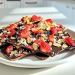 Für die Schokoladeüberzogene Erdbeeren-Bark brauchen wir einige einfache Zutaten. Hier sind die Hauptzutaten: - 340 g dunkle Schokoladenstückchen - 240 ml getrocknete oder gefriergetrocknete Erdbeeren - 80 g Mandelblättchen - 30 g ungesüßte Kokosflocken - Meersalz zum Bestreuen - Optional: 30 ml Kokosöl Diese Zutaten sorgen für einen tollen Geschmack und eine schöne Textur. Die dunkle Schokolade macht die Bark reichhaltig und süß. Die Erdbeeren bringen eine fruchtige Note. Ich empfehle, hochwertige dunkle Schokolade zu verwenden. Dunkle Schokolade hat einen hohen Kakaoanteil. Sie sorgt für einen tiefen und intensiven Geschmack. Marken wie Lindt oder Callebaut sind großartig. Wenn Sie etwas Süßeres wollen, können Sie auch Milchschokolade verwenden. Die Toppings sind wichtig für den Geschmack und das Aussehen. Hier sind einige tolle Alternativen: - Gehackte Nüsse wie Walnüsse oder Haselnüsse - Mini-Schokoladenstückchen für zusätzliche Süße - Trockenfrüchte wie Aprikosen oder Cranberries - Karamellstückchen für einen süßen Kick Diese Optionen geben Ihrer Bark eine persönliche Note. Experimentieren Sie mit verschiedenen Toppings, um Ihre Lieblingskombination zu finden. Zuerst legen Sie ein Backblech mit Backpapier aus. Das Papier hilft, die Bark später leicht zu lösen. Achten Sie darauf, dass das Backblech groß genug ist. Das macht das Verteilen der Schokolade einfacher. Nehmen Sie eine mikrowellenfeste Schüssel. Geben Sie die dunklen Schokoladenstückchen hinein. Wenn Sie Kokosöl verwenden, fügen Sie es ebenfalls hinzu. Erhitzen Sie die Mischung in der Mikrowelle. Machen Sie das in 30-Sekunden-Intervallen. Rühren Sie zwischendurch, bis die Schokolade cremig ist. Achten Sie darauf, die Schokolade nicht zu überhitzen. Gießen Sie die geschmolzene Schokolade auf das Backblech. Verbreiten Sie die Schokolade gleichmäßig mit einem Spatel. Sie sollte etwa 0,5 cm dick sein. Jetzt verteilen Sie die getrockneten Erdbeeren, Mandelblättchen und Kokosflocken. Drücken Sie die Toppings leicht in die Schokolade. So bleiben sie gut haften. Lassen Sie die Schokolade für 30 Minuten bei Zimmertemperatur abkühlen. Danach stellen Sie das Backblech in den Kühlschrank. Lassen Sie die Bark dort für etwa 1 Stunde. Sie sollte fest und hart sein. Sobald sie fertig ist, brechen Sie die Bark in Stücke. Genießen Sie die leckere Schokoladeüberzogene Erdbeeren-Bark! Um die Schokolade gut zu schmelzen, benutze eine mikrowellenfeste Schüssel. Mische die Schokoladenstückchen mit Kokosöl, wenn du es möchtest. Erhitze alles in 30-Sekunden-Intervallen. Rühre die Mischung nach jedem Intervall um. So stellt sich sicher, dass die Schokolade nicht anbrennt. Wenn sie schön cremig ist, bist du bereit, sie zu verwenden. Die Toppings machen die Bark spannend. Du kannst getrocknete Erdbeeren, Mandelblättchen und Kokosflocken verwenden. Aber probiere auch andere Toppings! Nüsse, getrocknete Früchte oder sogar Brezeln passen gut. Du kannst auch verschiedene Schokoladen verwenden. Weiße oder Milchschokolade geben einen anderen Geschmack. Lass deiner Kreativität freien Lauf! Die Präsentation macht einen großen Unterschied. Serviere die Bark auf einer schönen Platte. Füge frische Erdbeeren für Farbe hinzu. Das sieht toll aus und schmeckt auch frisch! Du kannst die Bark auch in kleine Stücke brechen und in Tüten verpacken. So hast du ein schönes Geschenk für Freunde oder Familie. {{image_4}} Für eine süße Variante verwenden Sie weiße Schokolade. Sie schmelzen die weiße Schokolade wie die dunkle. Gießen Sie die geschmolzene Schokolade auf das Backblech. Fügen Sie die getrockneten Erdbeeren und andere Toppings hinzu. Weiße Schokolade hat einen milderen Geschmack und passt gut zu Erdbeeren. Diese Bark wird hübsch und hell. Sie können auch ein wenig Lebensmittelfarbe hinzufügen, um die Bark bunter zu machen. Für eine nussige Note können Sie mehr Nüsse hinzufügen. Mandeln sind großartig, aber auch Walnüsse oder Haselnüsse sind lecker. Hacken Sie die Nüsse grob und streuen Sie sie gleichmäßig über die geschmolzene Schokolade. Die Nüsse geben der Bark einen schönen Crunch. Sie können die Schokolade auch mit Erdnussbutter mischen, um einen nussigen Geschmack zu erzielen. Diese Variante ist ideal für Nussliebhaber. Um eine vegane Bark zu machen, wählen Sie vegane Schokolade. Diese Schokolade enthält keine Milchprodukte. Sie können auch Kokosöl weglassen, wenn Sie möchten. Verwenden Sie einfach die dunklen Schokoladenstückchen. Es gibt viele gute vegane Schokoladenmarken. Achten Sie darauf, dass die Toppings auch vegan sind, wie getrocknete Erdbeeren und Nüsse. Diese vegane Bark schmeckt genauso gut und ist für jeden geeignet. Um die Schokoladeüberzogene Erdbeeren-Bark frisch zu halten, bewahren Sie sie in einem luftdichten Behälter auf. Legen Sie kleine Schichten von Backpapier zwischen die Stücke. So verhindern Sie, dass sie aneinander kleben. Stellen Sie den Behälter an einen kühlen, trockenen Ort, fern von Sonnenlicht. Vermeiden Sie Feuchtigkeit, da sie die Schokolade ruinieren kann. Im Kühlschrank bleibt die Bark etwa zwei Wochen frisch. Bewahren Sie sie in einem luftdichten Behälter auf. Prüfen Sie regelmäßig auf Anzeichen von Schimmel oder Veränderungen in der Textur. Wenn die Bark gut aussieht und riecht, ist sie sicher zu essen. Um die Bark einzufrieren, schneiden Sie sie in Stücke. Wickeln Sie jedes Stück in Frischhaltefolie oder legen Sie sie in einen Gefrierbeutel. Achten Sie darauf, die Luft herauszudrücken, bevor Sie sie verschließen. So bleibt die Bark bis zu drei Monate frisch. Zum Auftauen lassen Sie die Bark einfach bei Raumtemperatur stehen. Genießen Sie den frischen Geschmack, wann immer Sie möchten! Das Schmelzen von Schokolade dauert etwa 2 bis 3 Minuten in der Mikrowelle. Du solltest die Schokolade in 30-Sekunden-Intervallen erhitzen. Rühre die Schokolade nach jedem Intervall gut um. So vermeidest du, dass sie anbrennt. Achte darauf, dass die Schokolade schön cremig ist, wenn du sie herausnimmst. Ja, du kannst gefrorene Erdbeeren verwenden. Es ist wichtig, sie vorher gut abzutropfen. So vermeidest du, dass die Bark matschig wird. Gefrorene Erdbeeren können etwas weicher sein, aber sie schmecken auch sehr gut. Schokoladeüberzogene Erdbeeren-Bark findest du in vielen Süßwarenläden oder online. Viele Bäckereien bieten auch diese Leckerei an. Achte darauf, die Zutatenliste zu prüfen, um sicherzustellen, dass sie frisch sind. Du kannst die Bark ganz nach deinem Geschmack gestalten. Füge Nüsse, getrocknete Früchte oder sogar Gewürze hinzu. Du kannst auch weiße Schokolade oder Milchschokolade verwenden. Sei kreativ! Das macht die Bark besonders und einzigartig. Schokoladeüberzogene Erdbeeren-Bark ist einfach und lecker. Wir haben die besten Zutaten und eine Schritt-für-Schritt-Anleitung besprochen. Ich habe Tipps für perfekte Schokolade und tolle Toppings gegeben. Außerdem kannst du verschiedene Variationen ausprobieren. Vergiss nicht, die Bark gut aufzubewahren, damit sie frisch bleibt. Ob für einen besonderen Anlass oder einfach zum Genießen, diese Bark bringt Freude. Viel Spaß beim Zubereiten und Ausprobieren!