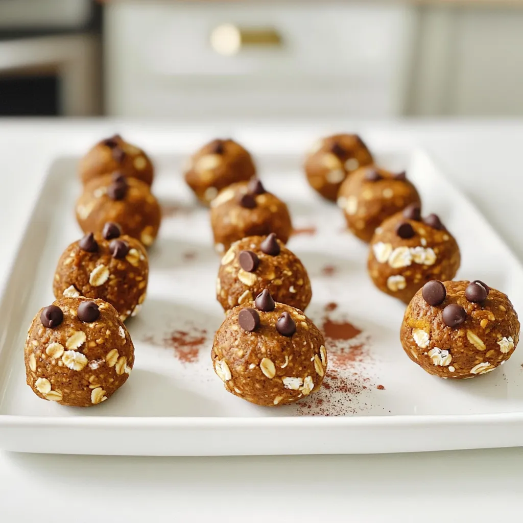 Für diese leckeren Energie-Bällchen brauchst du einfache und gesunde Zutaten. Hier ist die Liste: - 1 Tasse Haferflocken (gerollt) - ½ Tasse Kürbispüree - ¼ Tasse Mandelbutter (oder eine Nussbutter deiner Wahl) - ¼ Tasse Honig oder Ahornsirup - 2 Esslöffel ungesüßtes Kakaopulver - 1 Esslöffel Instantkaffeegranulat - 1 Teelöffel Vanilleextrakt - ½ Teelöffel Zimt - Eine Prise Salz - ¼ Tasse Mini-Schokoladenstückchen (optional) - ¼ Tasse gehackte Nüsse oder Samen (optional) Diese Zutaten bieten eine tolle Kombination aus Geschmack und Nährstoffen. Haferflocken liefern Ballaststoffe und Energie. Kürbispüree bringt Vitamine und Feuchtigkeit. Mandelbutter fügt gesunde Fette und Proteine hinzu. Honig oder Ahornsirup süßen die Mischung auf natürliche Weise. Du kannst die Zutaten leicht anpassen, um deinen eigenen Twist hinzuzufügen. Wenn du keine Mandelbutter magst, probiere Erdnussbutter oder Sonnenblumenbutter. Du kannst auch verschiedene Süßungsmittel verwenden, wie Kokosblütenzucker oder Dattelsirup. Möchtest du mehr Crunch? Füge eine Handvoll gehackte Nüsse oder Samen hinzu. Für extra Schokoladengeschmack kannst du mehr Kakaopulver oder Schokoladenstückchen verwenden. Sei kreativ und finde die Kombination, die dir am besten schmeckt. Jede Zutat hat ihre eigenen Vorteile. Haferflocken sind reich an Ballaststoffen. Sie helfen dir, länger satt zu bleiben. Kürbispüree ist eine großartige Quelle für Vitamin A und Antioxidantien. Mandelbutter liefert gesunde Fette, die gut für dein Herz sind. Kakaopulver enthält Flavonoide, die gut für die Gesundheit sind. Instantkaffee gibt dir einen kleinen Energieschub, ohne viel Koffein. Zimt kann den Blutzuckerspiegel stabilisieren. Diese Zutaten machen die Bällchen nicht nur lecker, sondern auch nahrhaft. Um die No Bake Mocha Pumpkin Energy Bites zu machen, beginne mit einer großen Schüssel. Mische 1 Tasse Haferflocken, ½ Tasse Kürbispüree, ¼ Tasse Mandelbutter und ¼ Tasse Honig. Rühre gut, bis alles verbunden ist. Füge 2 Esslöffel Kakaopulver, 1 Esslöffel Instantkaffeegranulat, 1 Teelöffel Vanilleextrakt, ½ Teelöffel Zimt und eine Prise Salz hinzu. Mische weiter, bis die Masse gleichmäßig ist. Wenn du magst, gib die optionalen Zutaten wie Mini-Schokoladenstückchen und Nüsse dazu. Nachdem alles gut vermischt ist, stelle die Schüssel für 15-20 Minuten in den Kühlschrank. So wird die Mischung fester und leichter zu formen. Die Konsistenz ist wichtig für die Formung der Bällchen. Wenn die Mischung zu trocken ist, füge etwas mehr Kürbispüree oder Mandelbutter hinzu. Ist sie zu feucht, gib etwas mehr Haferflocken oder Kakaopulver hinzu. Achte darauf, dass die Mischung gut zusammenhält. Ein guter Trick ist, die Mischung vor dem Formen zu kühlen. So bleibt sie stabiler. Nimm die gekühlte Mischung aus dem Kühlschrank und forme mit deinen Händen kleine Bällchen, etwa 2,5 cm groß. Achte darauf, dass die Bällchen gleichmäßig sind, damit sie gut aussehen. Lege sie auf ein mit Backpapier ausgelegtes Blech. Du kannst die Bällchen sofort essen oder für eine festere Textur eine Stunde kühlen. Bewahre die übrig gebliebenen Bällchen in einem luftdichten Behälter im Kühlschrank auf. So bleiben sie frisch bis zu einer Woche. Ein häufiges Problem ist, dass die Mischung zu trocken ist. Das passiert, wenn du nicht genug Kürbispüree oder Nussbutter hinzufügst. Achte darauf, die Zutaten gut zu mischen. Wenn die Masse bröckelig ist, füge einen Esslöffel Wasser hinzu. Wenn die Mischung zu feucht ist, gib mehr Haferflocken dazu. So bekommst du die richtige Konsistenz für die Bällchen. Der Kühlschrankzeitraum ist wichtig. Lass die Mischung für 15 bis 20 Minuten kühlen. So wird sie fester und leichter zu formen. Wenn du die Bällchen noch fester magst, lege sie eine Stunde in den Kühlschrank. Das macht sie perfekt zum Snacken. Präsentiere die Bällchen auf einem schönen Teller. Du kannst sie mit zusätzlichen Schokoladenstückchen oder einer Prise Zimt garnieren. Das sieht nicht nur gut aus, sondern macht die Bällchen auch noch leckerer. Für einen besonderen Touch, serviere sie mit einer Tasse Kaffee oder Tee. {{image_4}} Wenn du keine Mandelbutter magst, gibt es tolle Alternativen. Erdnussbutter ist eine beliebte Wahl. Sie verleiht den Bällchen einen süßen Geschmack. Sonnenblumenbutter ist eine gute Option für Allergiker. Sie hat einen milden Geschmack und ist nussfrei. Cashewbutter bietet eine cremige Textur und einen sanften Geschmack. Probiere verschiedene Nussbutter aus, um deine perfekte Kombination zu finden. Du kannst die No Bake Mocha Pumpkin Energy Bites mit weiteren Aromen aufpeppen. Füge einen Löffel Kokosnussraspeln für einen tropischen Touch hinzu. Ein bisschen Muskatnuss gibt den Bällchen eine warme Note. Für Schokoladenfans sind Kakaonibs eine großartige Ergänzung. Wenn du es scharf magst, probiere etwas Ingwerpulver. Sei kreativ und passe die Bällchen deinem Geschmack an! Für vegane Bällchen, ersetze Honig durch Ahornsirup oder Agavendicksaft. Diese Süßstoffe sind pflanzlich und lecker. Achte darauf, glutenfreie Haferflocken zu verwenden, um die Bällchen glutenfrei zu machen. So kannst du die Energie-Bällchen für alle geeignet machen. Mit diesen Anpassungen bleiben sie nahrhaft und schmackhaft. Um die No Bake Mocha Pumpkin Energy Bites frisch zu halten, lagere sie in einem luftdichten Behälter. Dies schützt sie vor Feuchtigkeit und Gerüchen. Der Kühlschrank ist der beste Ort dafür. Stelle sicher, dass der Behälter gut verschlossen ist. So bleiben die Bällchen länger lecker und nahrhaft. Im Kühlschrank halten die Energie-Bällchen bis zu einer Woche. Nach ein paar Tagen können sie etwas weicher werden, aber sie sind trotzdem köstlich. Achte darauf, sie nicht zu lange stehen zu lassen, um die besten Aromen zu genießen. Am besten isst du sie frisch, aber sie sind auch nach ein paar Tagen noch gut. Wenn du die Bällchen länger aufbewahren möchtest, kannst du sie einfrieren. Lege sie auf ein Backblech und friere sie für etwa eine Stunde ein. Danach packe die Bällchen in einen luftdichten Gefrierbeutel. So bleiben sie bis zu drei Monate frisch. Wenn du Lust auf einen Snack hast, nimm einfach ein paar Bällchen heraus und lasse sie bei Raumtemperatur auftauen. So hast du immer eine gesunde Leckerei zur Hand. Ja, du kannst die Bällchen ohne Koffein machen. Lass einfach das Instantkaffeegranulat weg. Du kannst auch einen anderen Geschmack hinzufügen. Zum Beispiel, nutze mehr Zimt oder Vanille. Das gibt den Bällchen einen tollen Geschmack ohne Koffein. Es gibt viele Optionen, um die Bällchen süßer zu machen. Honig ist eine gute Wahl, weil er natürlich ist. Ahornsirup funktioniert auch gut. Wenn du weniger Zucker willst, versuche Datteln oder Bananen. Diese geben eine natürliche Süße und machen die Bällchen weich und klebrig. Die Bällchen halten sich bis zu einer Woche im Kühlschrank. Achte darauf, sie in einem luftdichten Behälter zu lagern. Wenn du sie länger aufbewahren willst, kannst du sie auch einfrieren. So bleiben sie frisch und lecker für bis zu drei Monate. Die No-Bake Mocha Pumpkin Energy Bites sind einfach und schnell zuzubereiten. Wir haben die wichtigsten Zutaten, die Zubereitung und viele Tipps besprochen. Es ist wichtig, die richtige Konsistenz zu finden und häufige Fehler zu vermeiden. Variationen wie verschiedene Nussbutter oder zusätzliche Geschmäcker machen die Bällchen noch besser. Achte auf die Lagerung, damit sie frisch bleiben. Probiere neue Kombinationen aus und finde deinen Favoriten! Genieß deine gesunden Snacks oder teile sie mit Freunden.