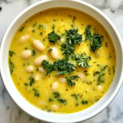 - 2 Esslöffel Olivenöl - 1 große Zwiebel, gewürfelt - 3 Knoblauchzehen, fein gehackt - 2 Karotten, gewürfelt - 2 Selleriestangen, gewürfelt Für diese Suppe brauchst du frische und einfache Zutaten. Olivenöl bringt einen tollen Geschmack. Zwiebel und Knoblauch geben der Suppe Tiefe. Karotten und Sellerie fügen Süße und Textur hinzu. Diese Hauptzutaten sind leicht zu finden. - 1 Teelöffel getrockneter Thymian - 1 Teelöffel getrockneter Rosmarin - 4 Tassen Gemüsebrühe Die Gewürze sind wichtig für den Geschmack. Thymian und Rosmarin geben der Suppe ein tolles Aroma. Gemüsebrühe sorgt für eine gute Basis. Du kannst auch selbstgemachte Brühe verwenden, wenn du magst. - 2 Dosen weiße Bohnen - 1 Tasse Kokosmilch - 2 Tassen gehackter Grünkohl - Saft von 1 Zitrone - Rote Paprikaflocken (optional) Weiße Bohnen machen die Suppe cremig und nahrhaft. Kokosmilch bringt einen Hauch von Süße. Grünkohl ist gesund und gibt Farbe. Zitrone sorgt für Frische. Rote Paprikaflocken sind optional, aber sie geben einen schönen Kick. Diese Zutaten machen die Suppe besonders lecker und sättigend. {{ingredient_image_2}} - Schneide eine große Zwiebel in kleine Würfel. - Hacke drei Knoblauchzehen fein. - Würfle zwei Karotten und zwei Selleriestangen. - Miss einen Teelöffel getrockneten Thymian und einen Teelöffel getrockneten Rosmarin ab. - Erhitze zwei Esslöffel Olivenöl in einem großen Topf bei mittlerer Hitze. - Gib die gewürfelte Zwiebel hinein und brate sie fünf Minuten an, bis sie weich ist. - Rühre den gehackten Knoblauch, die Karotten und den Sellerie ein. Koche das Gemüse fünf Minuten weiter. - Streue den Thymian und Rosmarin über das Gemüse und mische alles gut. - Gieße vier Tassen Gemüsebrühe in den Topf und füge zwei Dosen weiße Bohnen hinzu. Lass die Mischung aufkochen. - Püriere die Suppe mit einem Stabmixer, bis sie glatt ist. - Rühre eine Tasse Kokosmilch und zwei Tassen gehackten Grünkohl ein. - Lass die Suppe weitere fünf Minuten kochen, bis der Grünkohl zusammengefallen ist. - Füge den Saft von einer Zitrone hinzu. Schmecke die Suppe mit Salz, Pfeffer und optional roten Paprikaflocken ab. Um die ideale Konsistenz zu erhalten, empfehle ich die Verwendung eines Stabmixers. Dieser Mixer püriert die Suppe direkt im Topf. So bleibt alles einfach. Wenn Sie keinen Stabmixer haben, können Sie auch die Hälfte der Suppe in einen Standmixer geben. Pürieren Sie sie dann und geben Sie sie zurück in den Topf. Das sorgt für eine glatte und cremige Textur. Für mehr Geschmack können Sie frische Kräuter hinzufügen. Basilikum und Petersilie passen besonders gut. Sie verleihen der Suppe eine frische Note. Wenn Sie es schärfer mögen, fügen Sie scharfe Paprikaflocken hinzu. Diese bringen einen tollen Kick und machen die Suppe aufregender. Garnieren Sie die Suppe mit frischer Petersilie. Das sieht nicht nur schön aus, sondern schmeckt auch frisch. Eine weitere tolle Idee ist, die Suppe mit Avocado-Scheiben zu servieren. Die Avocado fügt eine cremige Textur hinzu und ergänzt den Geschmack perfekt. Pro Tipps Frische Kräuter hinzufügen: Für ein intensiveres Aroma können Sie frische Kräuter wie Basilikum oder Petersilie kurz vor dem Servieren hinzufügen. Variationen der Bohnen: Experimentieren Sie mit verschiedenen Bohnensorten, z. B. schwarzen Bohnen oder roten Bohnen, um unterschiedliche Geschmäcker zu erzielen. Rösten Sie das Gemüse: Rösten Sie die Zwiebeln, Karotten und Sellerie im Ofen, bevor Sie sie zur Suppe geben, um einen reichhaltigeren Geschmack zu erreichen. Die Konsistenz anpassen: Wenn Sie eine dickere Suppe bevorzugen, pürieren Sie mehr von der Suppe oder fügen Sie weniger Gemüsebrühe hinzu. {{image_4}} Wenn du eine vegane Option suchst, nimm einfach Kokosmilch. Sie macht die Suppe cremig und lecker. Kokosmilch hat einen milden Geschmack. Sie passt gut zu den weißen Bohnen und dem Gemüse. Du kannst die Sahne einfach durch Kokosmilch ersetzen. Das bleibt einfach und gibt viel Geschmack. Möchtest du mehr Protein? Dann füge Hähnchen oder Speck hinzu. Beides passt super zu der Suppe. Wenn du Hähnchen nimmst, brate es zuerst an. Schneide es in kleine Stücke und gib es in die Suppe. Für Speck, brate ihn knusprig und rühre ihn am Ende ein. So wird die Suppe herzhaft und lecker. Du kannst auch das Gemüse anpassen. Mögen deine Kinder beispielsweise keine Karotten? Ersetze sie durch Zucchini oder Paprika. Du kannst auch mehr Grünkohl oder Spinat hinzufügen. Das macht die Suppe noch gesünder. Jede Gemüsesorte bringt ihren eigenen Geschmack. So bleibt die Suppe immer interessant und lecker. Die cremige toskanische weiße Bohnensuppe bleibt im Kühlschrank bis zu fünf Tage frisch. Verwenden Sie einen luftdichten Behälter, um die Aromen zu bewahren. Stellen Sie sicher, dass die Suppe vollständig abgekühlt ist, bevor Sie sie in den Kühlschrank stellen. So vermeiden Sie, dass sich Kondenswasser bildet. Sie können die Suppe auch einfrieren. Verwenden Sie gefrierfeste Behälter oder Beutel. Lassen Sie etwas Platz, da die Suppe beim Einfrieren expandiert. Die Suppe hält sich bis zu drei Monate im Gefrierfach. Um die beste Qualität zu erhalten, beschriften Sie die Behälter mit Datum und Inhalt. Die beste Methode zum Aufwärmen ist, die Suppe langsam auf dem Herd zu erwärmen. Stellen Sie sie bei mittlerer Hitze auf den Herd und rühren Sie gelegentlich um. Wenn die Suppe zu dick ist, fügen Sie etwas Gemüsebrühe oder Wasser hinzu. Alternativ können Sie die Suppe in der Mikrowelle aufwärmen. Verwenden Sie dafür eine mikrowellengeeignete Schüssel und decken Sie sie ab, um Spritzer zu vermeiden. Um die Suppe schneller zu machen, bereiten Sie alles vorher vor. Schneiden Sie das Gemüse im Voraus. So sparen Sie Zeit beim Kochen. Verwenden Sie auch Dosenbohnen. Sie sind fertig zum Essen und brauchen kein Einweichen. Kochen Sie die Zwiebeln, während Sie das andere Gemüse schneiden. Das hilft, die Zeit zu nutzen. Ja, Sie können die Bohnen selber kochen. Beginnen Sie mit getrockneten weißen Bohnen. Spülen Sie sie zuerst unter kaltem Wasser ab. Dann legen Sie sie in einen großen Topf. Fügen Sie genug Wasser hinzu, um die Bohnen zu bedecken. Lassen Sie sie über Nacht einweichen. Am nächsten Tag bringen Sie das Wasser zum Kochen. Reduzieren Sie die Hitze und lassen Sie die Bohnen etwa 1 bis 1,5 Stunden köcheln, bis sie weich sind. Dies gibt der Suppe einen frischen Geschmack. Diese Suppe passt gut zu vielen Beilagen. Probieren Sie frisches Brot oder knusprige Croutons. Ein einfacher grüner Salat ist auch eine gute Wahl. Fügen Sie einen Spritzer Zitronensaft für mehr Frische hinzu. Außerdem können Sie Avocadoscheiben für eine cremige Note servieren. Diese Kombination macht das Essen noch besser. Diese Suppe ist einfach und gesund. Du hast erfahren, welche Zutaten du brauchst und wie du sie zubereitest. Tipps für verschiedene Geschmäcker und eine vegane Variante sind ebenfalls wichtig. Du kannst die Suppe im Kühlschrank lagern oder einfrieren. Die schnellen Zubereitungsmöglichkeiten helfen dir, Zeit zu sparen. Diese Suppe ist nicht nur nahrhaft, sondern auch vielseitig. Probiere sie aus und gestalte sie nach deinem Geschmack. Viel Spaß beim Kochen!