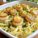 Für dieses Rezept benötigst du folgende Zutaten: - 230 g Linguine-Pasta - 450 g frische Jakobsmuscheln, gereinigt und trockengetupft - 4 Esslöffel ungesalzene Butter - 4 Knoblauchzehen, fein gehackt - 1 Teelöffel rote Pfefferflocken (nach Geschmack anpassen) - 120 ml Hühnerbrühe - 1 Esslöffel Zitronensaft - 60 ml frische Petersilie, gehackt - Salz und Pfeffer nach Geschmack - Abrieb einer Zitrone Diese Zutaten sind einfach zu finden und machen das Gericht besonders lecker. Ich empfehle frische Jakobsmuscheln für den besten Geschmack. Sie sind zart und saftig. Wenn du gefrorene Jakobsmuscheln verwendest, taue sie vorher gut auf. Achte darauf, dass sie eine schöne, glänzende Oberfläche haben. Das zeigt, dass sie frisch sind. Du kannst auch andere Gewürze hinzufügen, um den Geschmack zu variieren. Zum Beispiel passen frische Kräuter wie Basilikum oder Thymian gut dazu. Auch ein Schuss Weißwein in der Sauce kann den Geschmack vertiefen. Experimentiere, um deine perfekte Mischung zu finden! Koche in einem großen Topf gesalzenes Wasser. Bring es zum Kochen. Füge die Linguine hinzu. Koche sie nach den Anweisungen auf der Verpackung. Sie sollten al dente sein. Hebe 120 ml der Kochbrühe auf. Dann gieße die Linguine ab und stelle sie zur Seite. Nimm eine große Pfanne und erhitze sie bei mittlerer bis hoher Hitze. Schmelze 2 Esslöffel Butter in der Pfanne. Würze die Jakobsmuscheln mit Salz und Pfeffer. Lege sie in einer einzigen Schicht in die Pfanne. Brate jede Seite 2-3 Minuten. Die Jakobsmuscheln sollten goldbraun sein. Nimm sie dann aus der Pfanne und stelle sie beiseite. Reduziere die Hitze auf mittlere Stufe in der gleichen Pfanne. Füge die restlichen 2 Esslöffel Butter hinzu. Lass sie schmelzen, dann füge den gehackten Knoblauch hinzu. Streue die roten Pfefferflocken dazu. Brate alles etwa 1 Minute lang. Der Knoblauch sollte duften, aber nicht verbrennen. Gieße die Hühnerbrühe und den Zitronensaft in die Pfanne. Kratze den Boden der Pfanne mit einem Holzlöffel ab. Das löst die Röststoffe. Lass es 2-3 Minuten sanft köcheln. Dies hilft, die Aromen zu entfalten. Gib die gekochte Linguine in die Pfanne. Mische alles gut durch, sodass die Pasta gleichmäßig mit Sauce bedeckt ist. Wenn die Sauce zu dick ist, füge etwas von der Kochbrühe hinzu. Vermische dann den Zitronenabrieb und die gehackte Petersilie. Gib die angebratenen Jakobsmuscheln zurück in die Pfanne. Mische sie vorsichtig unter die Pasta. Schmecke die Mischung ab und würze nach Bedarf mit Salz und Pfeffer. Serviere die Linguine in flachen Schalen. Lege einige Jakobsmuscheln obenauf. Garnier mit Petersilie und Zitronenabrieb. Ein Zitronenecken an der Seite sorgt für einen frischen Akzent. Um die Jakobsmuscheln perfekt zu braten, achte auf die Hitze. Eine heiße Pfanne ist wichtig. Nutze ungesalzene Butter, damit der natürliche Geschmack der Muscheln bleibt. Lege die Jakobsmuscheln in einer einzigen Schicht in die Pfanne. Das verhindert, dass sie dampfen und nicht bräunen. Brate sie 2-3 Minuten auf jeder Seite. Sie sind fertig, wenn sie goldbraun sind. Ein häufiger Fehler ist das Überfüllen der Pfanne. Wenn du zu viele Jakobsmuscheln gleichzeitig brätst, kann die Hitze sinken. Ein anderer Fehler ist das zu lange Braten. Überbraten macht die Muscheln zäh. Achte auch darauf, den Knoblauch nicht zu verbrennen. Er sollte nur leicht goldbraun sein, um bitteren Geschmack zu vermeiden. Die Knoblauch-Butter-Sauce ist vielseitig. Du kannst frische Kräuter wie Basilikum oder Thymian hinzufügen, um neue Aromen zu schaffen. Für einen schärferen Kick füge mehr rote Pfefferflocken hinzu. Auch ein Spritzer Weißwein kann die Sauce aufpeppen. Wenn du es cremig magst, ergänze etwas Sahne. Probiere verschiedene Kombinationen, um deinen eigenen Geschmack zu finden. {{image_4}} Wenn du eine vegetarische Variante von Knoblauch-Butter-Nudeln möchtest, verwende Pilze. Champignons oder Pfifferlinge sind perfekt. Sie geben viel Geschmack und eine fleischige Textur. Ersetze die Jakobsmuscheln einfach durch 450 g frische Pilze. Brate die Pilze wie die Jakobsmuscheln an, bis sie goldbraun sind. So erhältst du ein tolles Gericht, das auch ohne Meeresfrüchte lecker ist. Du kannst die Aromen anpassen, indem du verschiedene Kräuter hinzufügst. Basilikum, Thymian oder Oregano passen gut zu dieser Pasta. Frische Kräuter bringen neue Geschmäcker. Füge sie in der letzten Minute der Kochzeit hinzu, damit sie frisch und aromatisch bleiben. Experimentiere mit verschiedenen Kombinationen, um deinen Lieblingsgeschmack zu finden. Falls du auf Gluten oder Kohlenhydrate achtest, gibt es Alternativen. Zucchini-Nudeln oder Vollkorn-Linguine sind tolle Optionen. Diese sind gesund und lecker. Koche sie einfach nach den Anweisungen. Du kannst auch Linsenpasta probieren, die reich an Protein ist. So bleibt dein Gericht nahrhaft und schmackhaft. Um Reste von Knoblauch-Butter-Nudeln mit Jakobsmuscheln richtig zu lagern, verwenden Sie einen luftdichten Behälter. Lassen Sie die Nudeln zuerst auf Raumtemperatur abkühlen. Dann decken Sie den Behälter gut ab. Lagern Sie ihn im Kühlschrank. So bleiben die Aromen frisch. Die Reste halten sich gut im Kühlschrank. Sie sind für bis zu drei Tage genießbar. Achten Sie darauf, die Nudeln und Jakobsmuscheln getrennt zu lagern, wenn möglich. So bleibt die Textur der Jakobsmuscheln besser erhalten. Zum Aufwärmen empfehle ich, eine Pfanne zu benutzen. Fügen Sie einen Spritzer Hühnerbrühe oder etwas Wasser hinzu, damit die Nudeln nicht austrocknen. Erhitzen Sie alles bei mittlerer Hitze. Rühren Sie oft um, bis alles heiß ist. So bleibt der Geschmack frisch und lecker. Jakobsmuscheln brauchen nur 2-3 Minuten pro Seite. Sie sind schnell gar. Die Muscheln sind perfekt, wenn sie goldbraun sind. Achte darauf, sie nicht zu lange zu kochen. Sie werden sonst gummiartig und verlieren ihren Geschmack. Ja, gefrorene Jakobsmuscheln funktionieren gut. Du musst sie zuerst auftauen. Lege sie in den Kühlschrank über Nacht. So bleiben sie frisch und lecker. Verwende sie dann wie frische Muscheln in deinem Rezept. Du kannst verschiedene Pasta verwenden. Spaghetti oder Fettuccine sind gute Alternativen. Auch Zucchini-Nudeln passen gut. Sie sind leicht und gesund. Probiere, was dir am besten schmeckt. Um die Sauce zu verfeinern, füge frische Kräuter hinzu. Basilikum oder Thymian passen gut. Du kannst auch Parmesan oder Sahne für mehr Geschmack verwenden. Experimentiere, um deine perfekte Sauce zu finden. Ja, dieses Rezept ist sehr schnell. Die gesamte Zubereitungszeit beträgt nur 25 Minuten. Es ist perfekt für einen schnellen Abendessen. Du kannst es auch an Wochenenden genießen, wenn du etwas Besonderes möchtest. In diesem Artikel haben wir die besten Zutaten für Knoblauch-Butter-Nudeln und Jakobsmuscheln besprochen. Ich habe erklärt, wie du Linguine kochst und die Jakobsmuscheln perfekt anbratest. Du kennst jetzt auch Tipps für die Sauce und Variationen mit Pilzen oder anderen Kräutern. Denke daran, Reste richtig zu lagern, damit nichts verloren geht. Mit den Informationen hier kannst du leckere Mahlzeiten einfach zubereiten. Probiere es aus und genieße dein Gericht!