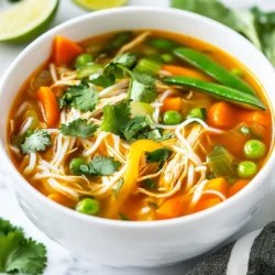 Für die würzige Sriracha Chicken Noodle Soup brauche ich folgende Hauptzutaten: - 2 Hähnchenbrustfilets ohne Haut - 4 Tassen Hühnerbrühe - 1 Tasse Wasser - 2 Esslöffel Sriracha-Sauce (nach Geschmack anpassen) - 1 Esslöffel Sojasauce - 1 Esslöffel Ingwer, gehackt - 3 Knoblauchzehen, gehackt - 1 mittlere Zwiebel, gewürfelt - 2 Karotten, in Scheiben geschnitten - 1 Paprika, gewürfelt - 1 Tasse Zuckerschoten - 200 g Reisnudeln (oder die Nudelsorte deiner Wahl) - 2 Frühlingszwiebeln, in Ringe geschnitten (zum Garnieren) - Frischer Koriander, gehackt (zum Garnieren) - Limettenviertel (zum Servieren) - Salz und Pfeffer nach Geschmack Diese Zutaten machen die Suppe herzhaft und nahrhaft. Das Hähnchen gibt viel Geschmack. Die Gemüse sorgen für Farbe und Textur. Reisnudeln machen die Suppe sättigend. Die Gewürze sind wichtig für den Geschmack. Sriracha bringt Schärfe und Tiefe. Ingwer und Knoblauch fügen ein tolles Aroma hinzu. Sojasauce gibt einen salzigen Umami-Geschmack. Diese Gewürze heben die Aromen der anderen Zutaten hervor. Du kannst die Sriracha nach Belieben anpassen. Mehr Sriracha für mehr Schärfe! Hier sind einige Küchengeräte, die ich für die Zubereitung brauche: - Großer Topf - Holzlöffel oder Spatel - Messer - Schneidebrett - Schüsseln zum Servieren Mit diesen Geräten wird das Kochen einfacher. Ein großer Topf ist wichtig, um genügend Platz für die Suppe zu haben. Ein scharfes Messer erleichtert das Schneiden von Gemüse. {{ingredient_image_2}} Ich beginne mit einem großen Topf. Ich erhitze einen Esslöffel Öl bei mittlerer Hitze. Dann gebe ich die gewürfelte Zwiebel, den gehackten Knoblauch und den Ingwer dazu. Ich lasse diese Mischung für 2-3 Minuten braten, bis sie duftet. Die Zwiebel sollte jetzt durchscheinend sein. Jetzt füge ich die geschnittenen Karotten und die Paprika hinzu. Ich brate sie weitere 3 Minuten, bis sie weich sind. Danach gieße ich 4 Tassen Hühnerbrühe und 1 Tasse Wasser in den Topf. Ich bringe die Mischung zum Kochen und würze sie mit Salz und Pfeffer. Wenn die Brühe kocht, lege ich die Hähnchenbrustfilets hinein. Ich reduziere die Hitze und lasse das Hähnchen 15-20 Minuten garen. Es muss vollständig durchgegart sein. Dann nehme ich das Hähnchen aus dem Topf und zerkleinere es mit zwei Gabeln. Ich gebe das Hähnchen zurück in den Topf. Jetzt rühre ich 2 Esslöffel Sriracha-Sauce und 1 Esslöffel Sojasauce ein. Ich probiere die Suppe und passe die Würzung nach meinem Geschmack an. Wenn ich mehr Schärfe möchte, füge ich mehr Sriracha hinzu. Dann kommen die Zuckerschoten und 200 g Reisnudeln in den Topf. Ich koche die Suppe 4-5 Minuten lang. Die Nudeln sollten zart sein und die Zuckerschoten leuchten grün. Um die perfekte Konsistenz deiner Suppe zu erreichen, achte auf die richtige Menge Flüssigkeit. Zu viel Wasser macht die Suppe wässrig. Nutze 4 Tassen Hühnerbrühe und 1 Tasse Wasser. So bleibt die Suppe reich und voll im Geschmack. Die Nudeln sollten frisch und nicht übergekocht sein. Koche sie nur 4-5 Minuten, bis sie zart sind. Die Schärfe ist entscheidend in Sriracha Chicken Noodle Soup. Beginne mit 2 Esslöffeln Sriracha. Probiere die Suppe und füge nach Geschmack mehr hinzu. Du kannst auch andere Schärfequellen verwenden. Eine Prise Chili oder etwas frische Jalapeños gibt einen zusätzlichen Kick. Achte darauf, die Aromen gut auszubalancieren, um ein harmonisches Ergebnis zu erzielen. Ein häufiger Fehler ist, die Brühe nicht richtig zu würzen. Salz und Pfeffer sind wichtig, um den Geschmack zu heben. Ein weiterer Fehler ist das Überkochen der Nudeln. Das macht sie matschig und ungenießbar. Achte darauf, die Zutaten in der richtigen Reihenfolge hinzuzufügen. Die Zuckerschoten sollten zum Schluss kommen, um ihre Farbe und Knackigkeit zu bewahren. Pro Tipps Hähnchenbrust marinieren: Marinieren Sie die Hähnchenbrustfilets vor dem Garen in einer Mischung aus Sojasauce und Sriracha für zusätzlichen Geschmack. Gemüse variieren: Fühlen Sie sich frei, andere Gemüsesorten wie Brokkoli oder Pilze hinzuzufügen, um die Suppe nach Ihrem Geschmack anzupassen. Reisnudeln richtig kochen: Kochen Sie die Reisnudeln separat und fügen Sie sie kurz vor dem Servieren zur Suppe hinzu, um ein Überkochen zu vermeiden. Frische Kräuter hinzufügen: Verwenden Sie frische Kräuter wie Basilikum oder Minze als Garnitur, um der Suppe ein zusätzliches Aroma zu verleihen. {{image_4}} Für eine leckere vegetarische Version der würzigen Suppe kannst du das Hähnchen weglassen. Ersetze es durch Tofu oder Kichererbsen. Diese Zutaten bieten eine gute Proteinquelle. Du kannst auch mehr Gemüse hinzufügen, wie Brokkoli oder Spinat. Das gibt der Suppe Farbe und Nährstoffe. Achte darauf, die Brühe durch Gemüsebrühe zu ersetzen, um den vollen Geschmack zu erhalten. Wenn du keine Sriracha zur Hand hast, gibt es viele Alternativen. Du kannst scharfe Paprikasauce oder Sambal Oelek verwenden. Diese bieten ähnliche Schärfe und Geschmack. Falls du eine milde Variante möchtest, probiere eine Mischung aus Sojasauce und Chili-Öl. Das gibt einen tollen Geschmack, ohne zu scharf zu sein. Um die Schärfe zu verringern, reduziere einfach die Menge an Sriracha. Beginne mit einem Teelöffel und taste dich dann vor. Du kannst auch eine Prise Zucker hinzufügen, um die Schärfe zu mildern. Zusätzlich kannst du mehr Gemüse wie Karotten und Zuckerschoten verwenden. Diese sorgen für Süße und machen die Suppe noch leckerer. Die Suppe hält sich gut im Kühlschrank. Stelle sicher, dass du die Suppe in einem luftdichten Behälter aufbewahrst. So bleibt sie frisch. Du kannst die Suppe bis zu drei Tage lang genießen. Das Einfrieren ist eine tolle Option für Reste. Fülle die Suppe in einen gefrierfesten Behälter. Lass etwas Platz, da die Suppe beim Einfrieren expandiert. Die Suppe bleibt bis zu drei Monate haltbar. Um die Suppe wieder warm zu machen, benutze einen Topf. Erhitze sie bei niedriger bis mittlerer Hitze. Rühre regelmäßig um, damit nichts anbrennt. Füge etwas Wasser oder Brühe hinzu, wenn sie zu dick wird. So bleibt der Geschmack frisch und lecker. Die Suppe hält sich bis zu vier Tage im Kühlschrank. Achte darauf, die Suppe gut zu kühlen. Stelle sicher, dass sie in einem luftdichten Behälter aufbewahrt wird. So bleibt sie frisch und lecker. Ja, du kannst die Nudeln im Voraus kochen. Koche die Nudeln, bis sie fast gar sind. Spüle sie dann mit kaltem Wasser ab, um das Garen zu stoppen. Füge die Nudeln kurz vor dem Servieren zur Suppe hinzu. So bleiben sie schön bissfest. Die Schärfe in der Sriracha-Sauce kommt von roten Chilischoten. Diese werden mit Knoblauch, Essig und Zucker kombiniert. Die Mischung sorgt für eine ausgewogene Schärfe und einen süßen Geschmack. So wird jede Schüssel würzig und lecker. Jetzt weißt du, wie du eine würzige Suppe zubereitest. Wir haben die besten Zutaten und deren Rollen besprochen. Ich zeigte dir Schritt-für-Schritt, wie du die Suppe kochen kannst. Außerdem gab es Tipps für die perfekte Konsistenz und Möglichkeiten zur Anpassung. Denk daran, dass du die Suppe auch variieren kannst, etwa vegetarisch oder milder. Achte auf die Lagerung, um die Qualität zu halten. Viel Spaß beim Kochen deiner eigenen köstlichen Suppe!