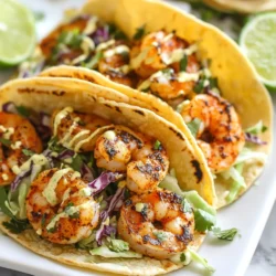 Um die würzigen Garnelen zuzubereiten, benötigst du folgende Zutaten: - 450 g große Garnelen, geschält und entdarmt - 2 Esslöffel Olivenöl - 2 Teelöffel Chilipulver - 1 Teelöffel Kreuzkümmel - 1 Teelöffel Paprika - 1/2 Teelöffel Cayennepfeffer (nach Geschmack anpassen) - Salz und Pfeffer nach Geschmack - 8 kleine Mais- oder Weizentortillas Diese Zutaten sind wichtig, um den Garnelen einen tollen Geschmack zu geben. Das Olivenöl hilft, die Gewürze zu binden. Die Kombination aus Chilipulver, Kreuzkümmel und Paprika sorgt für einen würzigen Kick. Für den Koriander-Limetten-Slaw benötigst du: - 1 Tasse rote Kohl, fein gehobelt - 1 Tasse grüner Kohl, fein gehobelt - 1/4 Tasse frischer Koriander, gehackt - 1/4 Tasse Mayonnaise - 2 Esslöffel Limettensaft - 1 Teelöffel Honig Der Slaw bringt Frische und Knackigkeit zu den Tacos. Der Limettensaft gibt dem Slaw eine spritzige Note, während der Koriander für ein tolles Aroma sorgt. Wenn du keine Garnelen magst, kannst du auch Hähnchen oder Tofu verwenden. Für den Slaw kannst du Joghurt anstelle von Mayonnaise nehmen. Das gibt eine leichtere Variante. Auch andere Kohlsorten wie Wirsing oder Karotten passen gut. Schließlich kannst du die Tortillas durch Salatblätter ersetzen, um eine Low-Carb-Version zu machen. {{ingredient_image_2}} Beginne mit 450 g großen Garnelen. Diese sollten geschält und entdarmt sein. In einer großen Schüssel, vermenge die Garnelen mit 2 Esslöffeln Olivenöl. Füge 2 Teelöffel Chilipulver, 1 Teelöffel Kreuzkümmel, 1 Teelöffel Paprika und 1/2 Teelöffel Cayennepfeffer hinzu. Du kannst den Cayennepfeffer nach Geschmack anpassen. Streue Salz und Pfeffer darüber. Mische alles gut, bis die Garnelen gleichmäßig bedeckt sind. Nimm eine separate Schüssel. Hier gibst du 1 Tasse roten Kohl und 1 Tasse grünen Kohl, beide fein gehobelt. Füge 1/4 Tasse frischen Koriander, 1/4 Tasse Mayonnaise, 2 Esslöffel Limettensaft und 1 Teelöffel Honig hinzu. Vermenge alles vorsichtig. Schmecke den Slaw mit Salz und Pfeffer ab. Achte darauf, dass die Aromen gut harmonieren. Erhitze eine große Pfanne bei mittelhoher Hitze. Füge die Garnelen-Mischung hinzu und brate sie 2-3 Minuten auf jeder Seite. Die Garnelen sollten rosa und undurchsichtig sein. Nimm die Pfanne vom Herd. Erwärme 8 kleine Tortillas in einer trockenen Pfanne oder direkt über einer Flamme für einige Sekunden. Um die Tacos zusammenzustellen, lege eine großzügige Portion der würzigen Garnelen in jede Tortilla. Füge dann eine Schaufel des Koriander-Limetten-Slaws hinzu. Serviere die Tacos mit Limettenscheiben für zusätzlichen Geschmack. Um perfekte Garnelen zu erreichen, achte auf die Garzeit. Gar die Garnelen nur 2-3 Minuten pro Seite. Sie sind fertig, wenn sie rosa und undurchsichtig sind. Vermeide Überkochen, da sie dann gummiartig werden. Verwende frische Garnelen für den besten Geschmack. Mische die Gewürze gut, damit jede Garnele gleichmäßig gewürzt ist. Der Slaw ist der Star der Tacos. Mische roten und grünen Kohl gleichmäßig. Füge frischen Koriander hinzu, um einen frischen Geschmack zu erhalten. Probiere die Mischung und passe die Gewürze an. Ein Spritzer mehr Limettensaft kann den Geschmack aufhellen. Achte darauf, die Mayonnaise gut zu vermengen, damit alles cremig ist. Salz und Pfeffer nach Geschmack hinzufügen, um den perfekten Kick zu erzielen. Die Tortillas sind wichtig für die Tacos. Du kannst sie in einer trockenen Pfanne oder über einer offenen Flamme erwärmen. Achte darauf, sie nicht zu lange zu erhitzen. Nur ein paar Sekunden auf jeder Seite genügen. Dies macht sie weich und biegsam. Das Erwärmen hilft auch, den Geschmack zu intensivieren. Wickel die warmen Tortillas in ein Tuch, um sie warm zu halten, bis du die Tacos zusammenstellst. Pro Tipps Die Garnelen mariniert lassen: Um den Geschmack zu intensivieren, lassen Sie die Garnelen mindestens 30 Minuten in der Marinade ruhen, bevor Sie sie garen. Variieren Sie die Tortillas: Experimentieren Sie mit verschiedenen Tortillavarianten, wie z.B. glutenfreien oder Vollkorn-Tortillas, um neue Geschmackserlebnisse zu schaffen. Frische Kräuter verwenden: Frischer Koriander verleiht den Tacos einen intensiven Geschmack. Wenn Sie keinen Koriander mögen, können Sie auch frische Petersilie verwenden. Akzentuieren Sie den Slaw: Fügen Sie zusätzliche Zutaten wie Avocado, Jalapeños oder geröstete Nüsse hinzu, um Ihrem Koriander-Limetten-Slaw mehr Textur und Geschmack zu verleihen. {{image_4}} Wenn Sie eine fleischfreie Option möchten, probieren Sie gebratene Paprika oder Zucchini. Diese Gemüse sind einfach zuzubereiten und passen gut zu den Tacos. Sie können auch Kichererbsen verwenden, um eine proteinreiche Füllung zu bieten. Würzen Sie das Gemüse mit den gleichen Gewürzen wie die Garnelen für einen tollen Geschmack. Die Gewürze sind der Schlüssel zum Geschmack. Sie können die Garnelen mit verschiedenen Gewürzen anpassen. Fügen Sie etwas Knoblauchpulver oder Zwiebelpulver hinzu, um mehr Tiefe zu erzielen. Für mehr Schärfe können Sie frische Jalapeños oder eine scharfe Salsa verwenden. Experimentieren Sie mit verschiedenen Kräutern wie Oregano oder Thymian, um neue Aromen zu entdecken. Sie können die Tacos mit verschiedenen Beilagen servieren. Salsa, Guacamole oder ein frischer Salat passen gut dazu. Für einen zusätzlichen Crunch sind Tortilla-Chips eine tolle Wahl. Limettenscheiben sind auch wichtig, um den Geschmack zu heben. Diese Beilagen machen Ihre Mahlzeit noch besser und bunter! Bewahre die Reste der Garnelen-Tacos in einem luftdichten Behälter auf. Stelle sicher, dass die Tacos getrennt von dem Slaw sind. So bleibt die Tortilla knusprig. Du kannst die Garnelen bis zu drei Tage im Kühlschrank aufbewahren. Der Slaw hält sich ebenfalls gut und bleibt frisch. Um die Reste aufzuwärmen, nutze eine Pfanne. Erhitze die Garnelen bei mittlerer Hitze. Achte darauf, dass sie nicht austrocknen. Die Tortillas kannst du kurz in der Pfanne oder Mikrowelle aufwärmen. So werden sie wieder weich und lecker. Frische Garnelen halten sich im Kühlschrank zwei bis drei Tage. Achte darauf, sie gut verpackt zu lagern. Kohl und Koriander bleiben im Kühlschrank eine Woche frisch. Limetten solltest du kühl und trocken lagern, sie halten sich bis zu zwei Wochen. Diese Tacos sind im Kühlschrank etwa zwei Tage haltbar. Achte darauf, sie in einem luftdichten Behälter zu lagern. Wenn du die Garnelen und den Slaw getrennt aufbewahrst, bleibt alles frisch. Tacos mit frischen Zutaten sind am besten, wenn du sie sofort isst. Ja, gefrorene Garnelen sind eine gute Option. Achte darauf, sie vor der Zubereitung gut aufzutauen. Du kannst sie über Nacht im Kühlschrank auftauen lassen. Alternativ kannst du sie in kaltem Wasser auftauen. Frische Garnelen sind lecker, aber gefrorene sind praktisch. Zu diesen Tacos passen viele Beilagen gut. Hier sind einige Ideen: - Reis mit Limette - Bohnen-Salat - Avocado-Scheiben - Salsa oder Guacamole - Maiskolben Diese Beilagen ergänzen die Aromen der Tacos. Sie machen das Essen noch besser! Die Zutaten und die Zubereitung dieser würzigen Garnelen-Tacos sind einfach. Wir haben die Hauptzutaten und köstliche Variationen betrachtet. Ich habe Ihnen gezeigt, wie Sie perfekt gegarte Garnelen und leckeren Koriander-Limetten-Slaw zubereiten. Achten Sie auf die Lagerhinweise, damit nichts verschwendet wird. Diese Tacos sind nicht nur schmackhaft, sondern auch anpassbar. Experimentieren Sie mit verschiedenen Zutaten und Beilagen. So bringen Sie frischen Wind in Ihr Menü und bleiben kreativ.