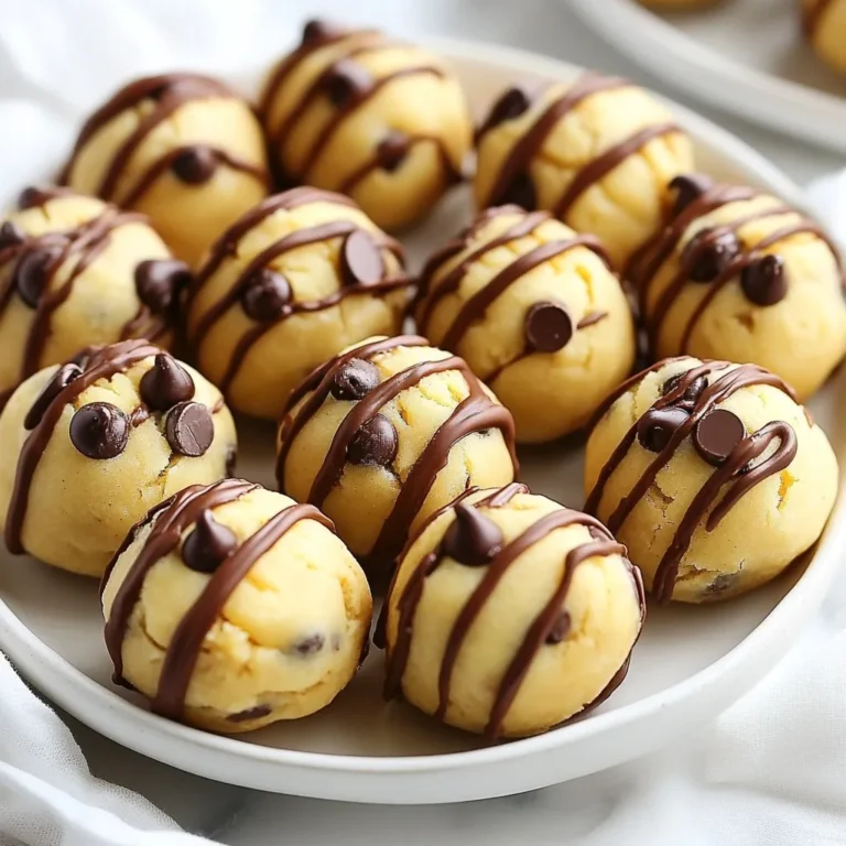 Um die besten Schokoladenstückchen-Keksteig-Bällchen zu machen, brauchst du folgende Zutaten: - 1 Tasse Mandelmehl - 1/4 Tasse Bio-Ahornsirup - 1/4 Tasse cremige Erdnussbutter - 1/4 Tasse Mini-Schokoladenstückchen - 1 Teelöffel Vanilleextrakt - 1/4 Teelöffel Meersalz Diese Zutaten sind einfach zu finden. Mandelmehl gibt deinen Bällchen eine nussige Note. Ahornsirup sorgt für die Süße. Erdnussbutter macht den Teig cremig und lecker. Die Mini-Schokoladenstückchen bringen den süßen Schokoladengeschmack. Vanilleextrakt und Meersalz runden alles ab. Du kannst die Zutaten nach deinem Geschmack anpassen. Hier sind einige Ideen: - Kokosnussmehl statt Mandelmehl für einen anderen Geschmack. - Honig anstelle von Ahornsirup für eine andere Süße. - Mandelbutter anstelle von Erdnussbutter, wenn du die Nüsse wechseln möchtest. - Dunkle Schokoladenstückchen für einen intensiveren Schokoladengeschmack. Diese Anpassungen machen dein Rezept einzigartig und spannend. Experimentiere mit verschiedenen Zutaten, um deine perfekten Bällchen zu finden. Wenn du Allergien beachten musst, gibt es Alternativen. Hier sind einige Vorschläge: - Glutenfreies Mehl statt Mandelmehl, wenn du glutenfrei leben möchtest. - Kokosnussbutter anstelle von Erdnussbutter für eine nussfreie Option. - Agavendicksaft anstelle von Ahornsirup für eine andere süße Wahl. Achte darauf, die Etiketten zu lesen. So stellst du sicher, dass alle Zutaten für Allergiker geeignet sind. Mit diesen Optionen kannst du alle glücklich machen! {{ingredient_image_2}} Um leckere Schokoladenstückchen-Keksteig-Bällchen zu machen, benötigen Sie einige Zutaten. Hier sind die Zutaten, die Sie bereitstellen sollten: - 1 Tasse Mandelmehl - 1/4 Tasse Bio-Ahornsirup - 1/4 Tasse cremige Erdnussbutter - 1/4 Tasse Mini-Schokoladenstückchen - 1 Teelöffel Vanilleextrakt - 1/4 Teelöffel Meersalz Stellen Sie sicher, dass die Zutaten frisch sind. Frische Zutaten machen den Unterschied. Beginnen Sie, indem Sie das Mandelmehl und das Meersalz in einer großen Rührschüssel vermengen. Mischen Sie die Zutaten gut, bis sie gleichmäßig verteilt sind. Dann fügen Sie die Erdnussbutter und den Ahornsirup hinzu. Nutzen Sie einen Spatel oder Ihre Hände, um alles zu einem glatten Teig zu vermengen. Es sollte eine angenehme Konsistenz haben. Jetzt geben Sie den Vanilleextrakt und die Mini-Schokoladenstückchen dazu. Rühren Sie erneut um, bis die Schokoladenstückchen gut im Teig verteilt sind. Nehmen Sie mit Ihren Händen kleine Mengen des Teigs und rollen Sie diese zu Kugeln. Jede Kugel sollte etwa 2,5 cm groß sein. Legen Sie die geformten Bällchen auf ein mit Backpapier ausgelegtes Blech. Dies hilft, ein Anhaften zu vermeiden. Jetzt müssen die Bällchen für etwa 30 Minuten in den Kühlschrank. So werden sie fest und einfach zu essen. Servieren Sie die Bällchen gekühlt oder bei Zimmertemperatur. Für einen extra Genuss können Sie geschmolzene Schokolade darüber träufeln. Das sieht toll aus und schmeckt super! Arrangieren Sie die Bällchen auf einem schönen Teller und garnieren Sie sie mit frischen Minzblättern oder einer Mandel. So wird alles noch ansprechender! Ein häufiger Fehler ist, den Teig zu trocken zu machen. Das passiert, wenn man zu viel Mandelmehl hinzufügt. Fügen Sie nach Bedarf mehr Erdnussbutter oder Sirup hinzu, um die richtige Konsistenz zu erreichen. Ein weiterer Fehler ist, die Schokoladenstückchen nicht gleichmäßig zu verteilen. Achten Sie darauf, sie gut im Teig zu vermengen, damit jeder Biss schokoladig ist. Der Teig sollte weich, aber formbar sein. Wenn er zu krümelig ist, fügen Sie einen Esslöffel Erdnussbutter hinzu. Wenn er zu feucht ist, streuen Sie etwas Mandelmehl darüber. Verwenden Sie Ihre Hände, um den Teig zu kneten. So fühlen Sie sofort, ob die Konsistenz stimmt. Sie können den Keksteig leicht anpassen. Ersetzen Sie die Erdnussbutter durch Mandel- oder Cashewbutter. Fügen Sie gehackte Nüsse, Trockenfrüchte oder Kokosraspeln hinzu. Für einen besonderen Kick können Sie etwas Zimt oder Kakaopulver einmischen. Die Möglichkeiten sind endlos! Pro Tipps Verwenden Sie frische Zutaten: Frische Erdnussbutter und hochwertiger Bio-Ahornsirup verleihen den Bällchen einen intensiveren Geschmack. Variationen ausprobieren: Experimentieren Sie mit verschiedenen Nüssen oder Samen, um Ihrem Keksteig eine zusätzliche Textur und Geschmack zu verleihen. Kühlen ist wichtig: Lassen Sie die Bällchen im Kühlschrank fest werden, damit sie die richtige Konsistenz haben und nicht auseinanderfallen. Schokolade hinzufügen: Für einen extra Genuss können Sie die Bällchen nach dem Kühlen mit geschmolzener Schokolade überziehen. {{image_4}} Egal, ob Sie eine neue Note suchen oder einfach nur kreativ sein möchten, der Austausch von Zutaten ist einfach. Ersetzen Sie das Mandelmehl durch Hafermehl oder Kokosmehl. Für einen anderen Geschmack können Sie auch Honig anstelle von Ahornsirup verwenden. Statt Erdnussbutter probieren Sie Mandel- oder Cashewbutter. Diese kleinen Änderungen machen einen großen Unterschied. Wenn Sie keine Schokolade mögen oder eine schokoladenfreie Option wünschen, gibt es viele Möglichkeiten. Lassen Sie die Schokoladenstückchen einfach weg. Fügen Sie stattdessen etwas Zimt für Geschmack hinzu. Sie können auch getrocknete Früchte wie Rosinen oder Cranberries verwenden. Diese Zutaten bringen Süße und Textur. Um mehr Crunch zu erreichen, probieren Sie verschiedene Nüsse. Mandeln oder Walnüsse passen gut zu diesem Rezept. Hacken Sie die Nüsse grob und mischen Sie sie in den Teig. Trockenfrüchte sind ebenfalls eine tolle Ergänzung. Sie bringen Süße und Farbe. Versuchen Sie Aprikosen oder Datteln, um eine fruchtige Note hinzuzufügen. Um die Schokoladenstückchen-Keksteig-Bällchen frisch zu halten, lagere sie in einem luftdichten Behälter. Stelle sicher, dass der Behälter gut verschlossen ist. So bleibt die Feuchtigkeit im Inneren und die Bällchen behalten ihre Form. Idealerweise hältst du sie im Kühlschrank. Die kühle Temperatur hilft, die Bällchen fest und lecker zu halten. Die Bällchen bleiben im Kühlschrank etwa eine Woche frisch. Wenn du sie länger aufbewahren möchtest, friere sie ein. Im Gefrierschrank bleiben sie bis zu drei Monate gut. Packe die Bällchen in einen gefriergeeigneten Behälter oder in einen Beutel. Vergiss nicht, das Datum darauf zu schreiben. Vor dem Servieren kannst du die Bällchen auf Zimmertemperatur bringen. Lasse sie einfach 10 bis 15 Minuten draußen stehen. Wenn du einen besonderen Kick wünscht, träufle geschmolzene Schokolade darüber. Das macht sie noch köstlicher! Um die Bällchen vegan zu machen, tauschen Sie die Erdnussbutter gegen eine pflanzliche Option aus. Statt Ahornsirup können Sie auch Agavendicksaft verwenden. Diese Zutaten sind alle pflanzlich. Achten Sie darauf, dass die Schokoladenstückchen vegan sind. Viele Marken bieten schokoladenfreie Alternativen an. Ja, Sie können die Bällchen im Voraus zubereiten. Sie sind ideal zum Vorkochen. Stellen Sie sicher, dass Sie sie in einem luftdichten Behälter im Kühlschrank lagern. So bleiben sie frisch und lecker. Die Bällchen halten sich bis zu einer Woche. Ja, die Bällchen sind glutenfrei. Das Mandelmehl ist eine großartige glutenfreie Option. Achten Sie darauf, dass alle anderen Zutaten auch glutenfrei sind. So können alle sicher genießen. Neben Erdnussbutter können Sie auch Mandelbutter oder Cashewbutter verwenden. Diese Optionen geben den Bällchen einen anderen Geschmack. Achten Sie darauf, eine cremige Variante zu wählen, um die beste Konsistenz zu erzielen. Die besten Zutaten finden Sie in Bio-Läden oder gut sortierten Supermärkten. Achten Sie auf frische Produkte. Online-Shops bieten oft auch hochwertige Marken an. Vergewissern Sie sich, dass die Nussbutter und Schokoladenstückchen gut sind. Diese Anleitung zu Schokoladenstückchen-Keksteig-Bällchen bietet viele wichtige Tipps. Du hast gelernt, welche Hauptzutaten du brauchst und wie du sie anpassen kannst. Ich habe dir auch gezeigt, wie du die Bällchen richtig zubereitest und lagerst. Denke daran, dass Variationen Spaß machen. Du kannst Zutaten austauschen oder neue Rezepte ausprobieren. Diese Tipps helfen dir, leckere Bällchen zu zaubern, die jedem schmecken. Trau dich, kreativ zu sein und den Teig zu genießen!