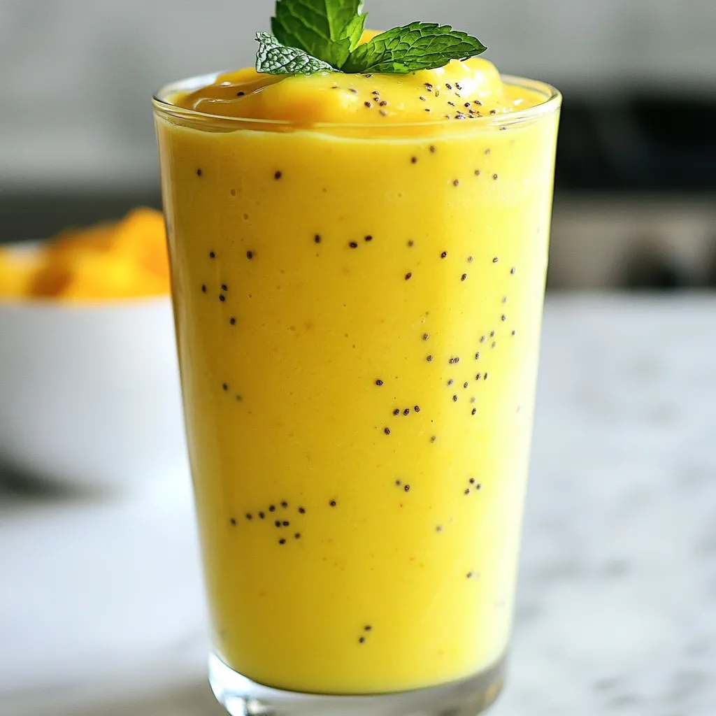 - 1 reife Mango, geschält und gewürfelt - 1 Tasse Kokosmilch (aus der Dose oder im Karton) - 1 Esslöffel Chiasamen - 1 Banane, in Scheiben geschnitten - 1 Esslöffel Honig oder Ahornsirup (optional) - 1/2 Teelöffel Vanilleextrakt - Eiswürfel (optional) - Frische Minzblätter zur Garnierung (optional) Für meinen Kokos-Mango-Chia-Smoothie brauche ich die besten Zutaten. Die Mango bringt eine süße, fruchtige Note. Ich wähle eine reife Mango, denn sie schmeckt am besten. Die Kokosmilch macht den Smoothie cremig und reichhaltig. Ich verwende oft die aus der Dose, weil sie dicker ist. Chiasamen sind klein, aber sie fügen viel Nährstoff hinzu. Sie geben auch eine tolle Textur. Die Banane sorgt für eine natürliche Süße und macht den Smoothie dickflüssiger. Wenn ich es süßer mag, kann ich Honig oder Ahornsirup hinzufügen. Ich nutze etwa einen Esslöffel, je nach Geschmack. Der Vanilleextrakt bringt einen warmen, süßen Geschmack. Ich nehme nur einen halben Teelöffel. Wenn ich einen kalten Smoothie will, füge ich Eiswürfel hinzu. Diese sind optional, aber sie machen den Smoothie erfrischend. Zum Schluss dekoriere ich den Smoothie mit frischen Minzblättern. Sie sehen nicht nur schön aus, sondern geben auch einen frischen Geschmack. {{ingredient_image_2}} - Vorbereitung der Zutaten: Beginne mit einer reifen Mango. Schäl sie und schneide sie in kleine Würfel. Nimm eine Banane und schneide sie in Scheiben. Bereite auch die Chiasamen, Kokosmilch und Vanilleextrakt vor. Wenn du es süßer magst, halte den Honig oder Ahornsirup bereit. - Mixer-Einstellungen und Dauer: Gib alle vorbereiteten Zutaten in den Mixer. Mixe die Mischung auf hoher Stufe für etwa 30 Sekunden bis zu einer Minute. Du möchtest, dass alles gut vermischt ist und eine cremige Textur hat. - Zubereitung des Smoothies: Wenn du deinen Smoothie kühl magst, füge eine Handvoll Eiswürfel hinzu. Mixe erneut, bis das Eis gut zerkleinert ist. Probiere den Smoothie und füge nach Geschmack mehr Honig oder Ahornsirup hinzu. Gieße den Smoothie in Gläser und lass ihn fünf Minuten stehen. So quellen die Chiasamen leicht auf. Rühre den Smoothie vor dem Servieren gut um. Dekoriere ihn mit frischen Minzblättern für einen schönen Look. Anpassung der Süße Möchten Sie den Smoothie süßer machen? Fügen Sie mehr Honig oder Ahornsirup hinzu. Beginnen Sie mit einem Esslöffel. Probieren Sie den Smoothie und schmecken Sie nach. Sie können die Süße leicht anpassen. Wahl der Kokosmilch Die Art der Kokosmilch macht einen großen Unterschied. Verwenden Sie vollfette Kokosmilch für einen cremigen Geschmack. Magere Kokosmilch ist auch eine gute Wahl für weniger Kalorien. Testen Sie beide und finden Sie Ihre Lieblings. Verwendung von gefrorenen Früchten Für einen kühlen, erfrischenden Smoothie verwenden Sie gefrorene Mango oder Banane. Diese Früchte machen den Smoothie dicker und kühler. Wenn Sie frische Früchte verwenden, fügen Sie einfach Eiswürfel hinzu. So bleiben Sie cool, besonders an heißen Tagen. Pro Tipps Reife Mango wählen: Wählen Sie eine gut reife Mango für einen süßeren und intensiveren Geschmack. Achten Sie darauf, dass die Schale leicht nachgibt, wenn Sie sie sanft drücken. Kokosmilch variieren: Experimentieren Sie mit verschiedenen Arten von Kokosmilch (fettarm oder cremig) je nach gewünschter Konsistenz und Geschmack. Chiasamen einweichen: Wenn Sie die Chiasamen vorher in Wasser oder Kokosmilch einweichen, wird der Smoothie noch cremiger und die Nährstoffe besser verfügbar. Frische Kräuter verwenden: Probieren Sie andere frische Kräuter wie Basilikum oder Zitronenmelisse zur Garnierung, um dem Smoothie eine interessante Geschmacksnote zu verleihen. {{image_4}} Ich liebe es, mit verschiedenen Zutaten zu experimentieren. Hier sind einige Ideen: - Vegane Optionen: Statt Honig kannst du Agavendicksaft verwenden. Das macht den Smoothie vegan. Auch die Kokosmilch ist von Natur aus pflanzlich. - Zusätzliche Früchte: Füge Beeren wie Erdbeeren oder Heidelbeeren hinzu. Sie bringen eine schöne Farbe und Frische. Auch Ananas oder Papaya passen gut. - Superfood-Ergänzungen: Chiasamen sind schon super, aber du kannst auch Spinat oder Grünkohl hinzufügen. Diese grünen Blätter machen den Smoothie noch gesünder. Auch Proteinpulver ist eine gute Wahl, wenn du mehr Eiweiß brauchst. Mit diesen Variationen kannst du ganz nach deinem Geschmack und deinen Bedürfnissen anpassen. Sei kreativ und finde deine persönliche Lieblingskombination! Wenn du Reste hast, bewahre sie im Kühlschrank auf. Gieße den Smoothie in einen luftdichten Behälter. So bleibt er frisch. Du kannst ihn bis zu zwei Tage lagern. Rühre ihn vor dem Trinken gut durch. Manchmal setzen sich die Chiasamen am Boden ab. Möchtest du den Smoothie länger aufbewahren? Du kannst ihn auch einfrieren. Fülle den Smoothie in Eiswürfelformen oder Beutel. So hast du Portionsgrößen für später. Er hält sich bis zu drei Monate im Gefrierfach. Um ihn zu genießen, lasse ihn über Nacht im Kühlschrank auftauen. Die Haltbarkeit ist wichtig. Wenn du ihn nach ein paar Tagen trinkst, achte auf den Geruch oder die Farbe. Wenn er komisch riecht oder gut aussieht, ist es besser, ihn wegzuwerfen. Nutze deinen Smoothie schnell, um den besten Geschmack zu haben. Um einen dickeren Smoothie zu machen, nutzen Sie mehr Chiasamen. Diese Samen quellen in Flüssigkeiten. Sie können auch gefrorene Früchte verwenden. Diese sorgen für eine cremige Textur. Vermeiden Sie zu viel Flüssigkeit. Beginnen Sie mit weniger Kokosmilch und fügen Sie mehr hinzu, falls nötig. Ja, Sie können andere Milchalternativen verwenden. Mandelmilch, Hafermilch oder Sojamilch sind gute Optionen. Jede Milch hat ihren eigenen Geschmack. Experimentieren Sie, um Ihren Favoriten zu finden. Denken Sie daran, die Konsistenz anzupassen. Einige Alternativen sind dünner als Kokosmilch. Chiasamen sind klein, aber sehr nahrhaft. Sie sind reich an Ballaststoffen. Das hilft bei der Verdauung. Außerdem enthalten sie Omega-3-Fettsäuren. Diese sind gut für das Herz. Chiasamen haben auch Antioxidantien. Diese schützen den Körper vor Schäden. Sie fördern ein langanhaltendes Sättigungsgefühl. So helfen sie beim Gewichtmanagement. - Weitere häufige Fragen zur Zubereitung und Zutaten. Häufig fragen Leute nach der Lagerung. Smoothies sind frisch am besten. Wenn Sie Reste haben, lagern Sie sie im Kühlschrank. Genießen Sie sie innerhalb von 24 Stunden. Smoothies können auch eingefroren werden. So haben Sie einen schnellen Snack für später. Zusammengefasst, hast du nun alles für einen leckeren Mango-Kokos-Smoothie. Du kennst die Hauptzutaten, die Zubereitung und wertvolle Tipps. Vergiss nicht, kreativ zu sein und deine Lieblingsfrüchte auszuprobieren. Lagere Reste richtig, damit du lange etwas davon hast. Smoothies sind gesund und schnell gemacht. Probiere die verschiedenen Möglichkeiten aus und finde deine perfekte Mischung!