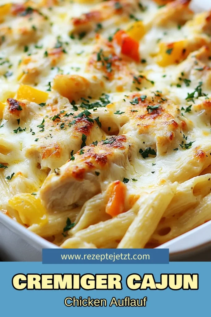 Entdecken Sie den ultimativen Cajun Chicken Alfredo Auflauf! Dieses cremige Pasta Auflauf Rezept kombiniert würziges Hähnchen und schmelzenden Käse für ein unvergleichliches Geschmackserlebnis. Mit unserem Cajun Gewürz Rezept und frischen Zutaten zaubern Sie im Handumdrehen ein köstliches Gericht, das jeder lieben wird. Perfekt für Familienessen oder gemütliche Abende. Speichern Sie dieses Rezept und genießen Sie Nudeln mit Schlagsahne! #CajunRezept #AuflaufMitHähnchen #PastaLovers #KäseGenuss