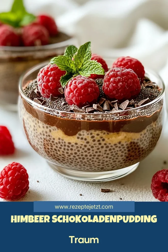 Entdecke das Rezept für unseren köstlichen Schokoladen Himbeer Chia Pudding! Dieser vegane Chia Pudding ist nicht nur einfach zuzubereiten, sondern auch eine gesunde Dessertalternative. Mit frischen Himbeeren und cremiger Mandelmilch wird dieser Schokoladenpudding mit Himbeeren zum perfekten Genuss. Probiere jetzt diese pflanzlichen Rezepte mit Mandelmilch aus und lass dich von gesunden Desserts mit Chia begeistern! Teile und speichere das Rezept! #ChiaPudding #Vegan #GesundeDesserts #SchokoladeHimbeere