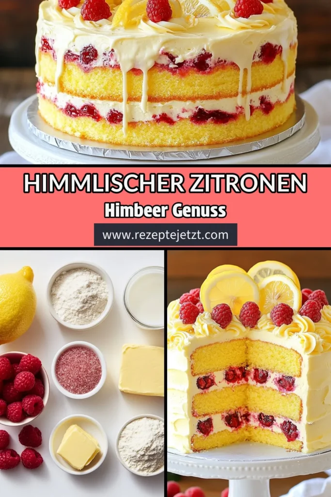 Entdecke unser Rezept für den köstlichen Zitronen Himbeer Kuchen! Dieser saftige Layer Cake überzeugt mit einem erfrischenden Zitronen Buttercreme Frosting und einer fruchtigen Himbeerfüllung Rezept. Mit frischen Himbeeren für Kuchen wird er zum Highlight jeder Feier. Probiere jetzt unser einfaches Layer Cake Rezept und verwöhne deine Gäste! Speichere dir das Rezept und kreiere unvergessliche Genussmomente. #ZitronenHimbeerKuchen #LayerCakeRezept #ZitronenButtercreme #HimbeerfüllungRezept