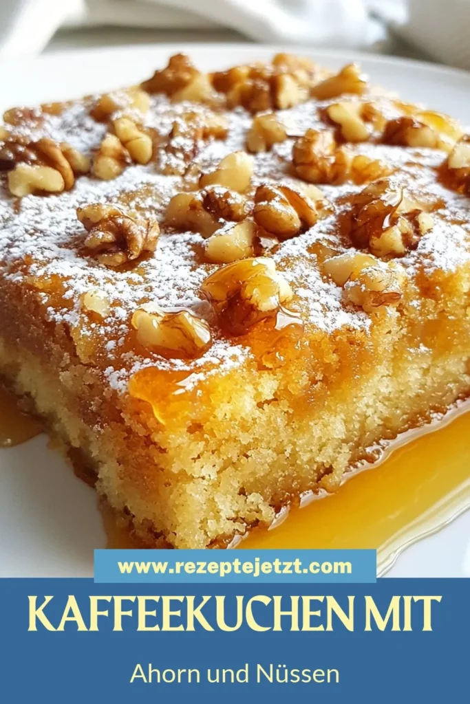 Entdecken Sie unser unwiderstehliches Rezept für Ahorn-Walnuss-Kaffeekuchen! Dieser selbstgemachte Kaffeekuchen verbindet die nussige Textur von Walnüssen mit dem süßen Aroma von Kuchen mit Ahornsirup. Perfekt für jede Kaffeepause, ist dies ein einfaches Backrezept, das begeistert. Bereiten Sie diesen köstlichen Walnuss-Kuchen selbst zu und genießen Sie jeden Bissen. Speichern Sie das Rezept und backen Sie gleich los! #Kaffeekuchen #Backrezept #Walnusskuchen #Ahornsirup