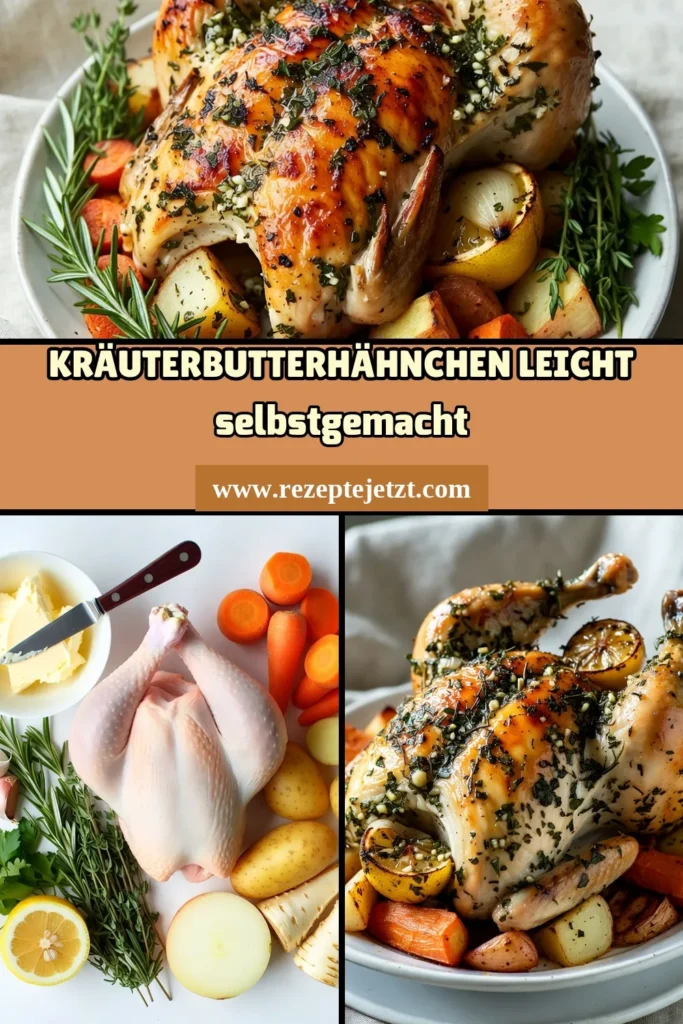 Entdecke dieses köstliche Rösthähnchen Rezept mit Kräuterbutter! Dieses einfache Hähnchen Rezept zaubert perfekt gebratenes Hähnchen mit Gemüse, das deine Familie begeistern wird. Mische frische Kräuter und Butter für die aromatische Kräuterbutter Marinade, die das Hähnchen saftig hält. Hol dir die Schritt-für-Schritt-Anleitung und bereite ein unvergessliches Abendessen zu! Probiere es aus und teile deine Ergebnisse! #KräuterbutterHähnchen #RösthähnchenRezept #einfachesHähnchenRezept #GebratenesHähnchenMitGemüse