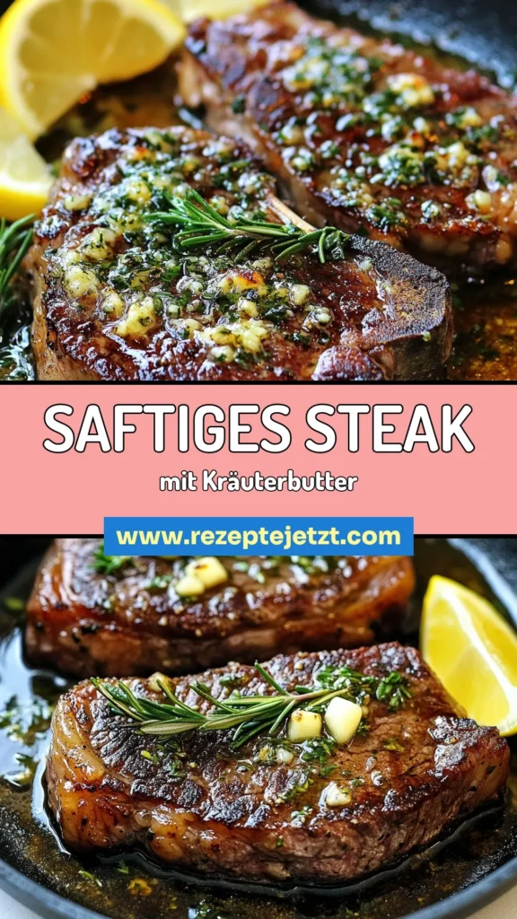 Entdecke das perfekte Knoblauch Kräuterbutter Steak Rezept! Dieses einfache Steak Rezept für Ribeye Steaks zubereitet in einer Kräuterbutter Steak Pfanne begeistert mit intensiven Aromen. Lerne, wie du mit wenigen Zutaten ein saftiges Steak mit Knoblauch zauberst. Ideal für ein schnelles Abendessen. Probiere es aus und verwöhne dich mit diesem köstlichen Gericht! Teile dein Ergebnis! #SteakRezept #Kräuterbutter #RibeyeSteak #EinfachesKochen
