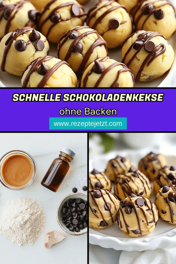 Entdecken Sie diese köstlichen No-Bake Kekse: Schokoladenstückchen Kekse, die in nur 10 Minuten bereit sind! Diese Erdnussbutter Bällchen sind der perfekte Genuss für alle, die gesunde Dessert Rezepte lieben. Genießen Sie Keksteig ohne Backen mit einem Hauch von Vanille und süßen Schokoladenstückchen. Perfekt für jeden Anlass! Probieren Sie es aus und speichern Sie das Rezept! #NoBakeKekse #SchokoladenstückchenKekse #ErdnussbutterBällchen #GesundeDessertRezepte