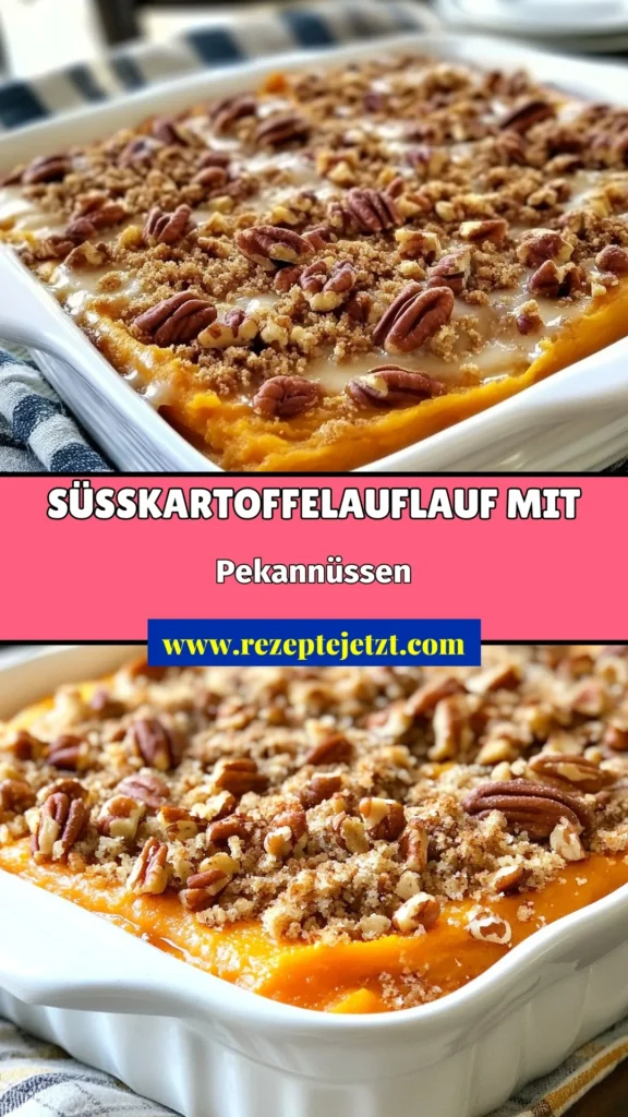 Entdecke unser Rezept für einen köstlichen Ahorn-Pekan-Süßkartoffelauflauf, der perfekt für jede Gelegenheit ist. Dieses gesunde Süßkartoffelauflauf Rezept vereint die süße Note von Ahornsirup mit knusprigen Pekannüssen und sorgt für ein unvergessliches Geschmackserlebnis. Ideal für herzhafte Aufläufe mit Süßkartoffeln. Probiere es aus und bringe frischen Genuss auf deinen Tisch! #Süßkartoffelauflauf #PekannüsseRezept #gesundeSüßkartoffelrezepte #Aufläufe