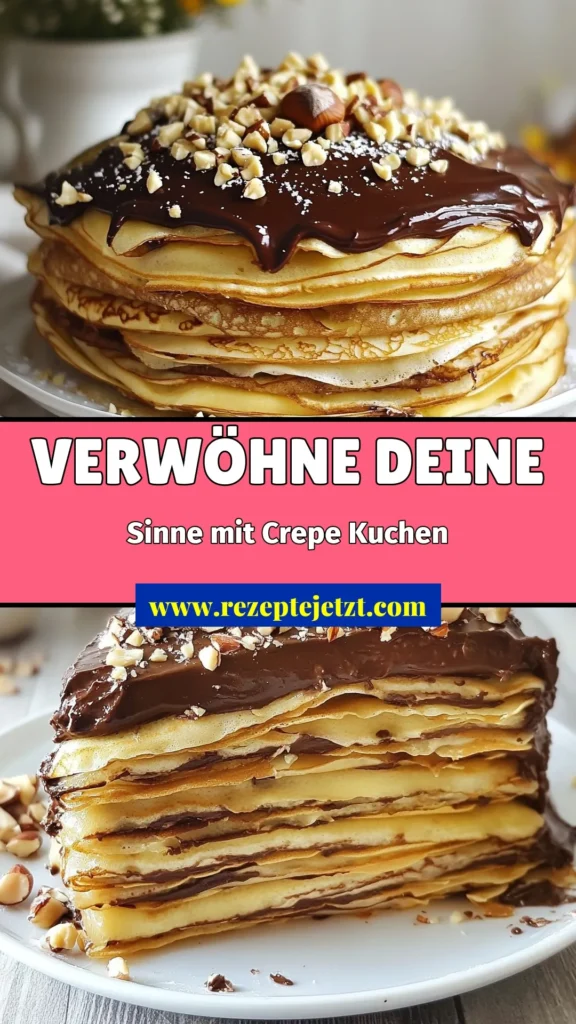 Entdecken Sie den ultimativen Genuss mit unserem Schokoladen-Nuss Crepe-Kuchen. Dieses dekadente Crepes Rezept kombiniert zarte Crepes mit einer sättigenden Schokoladen-Nuss-Creme und köstlichen Haselnüssen für ein einfaches Schokoladen-Nuss-Torte Erlebnis. Überraschen Sie Ihre Gäste mit diesem Dessert mit Haselnüssen, das ganz einfach selbst zu machen ist. Speichern Sie das Rezept für Ihren nächsten Anlass! #CrepeKuchen #SchokoladenNuss #Dessertideen #EinfacheRezepte