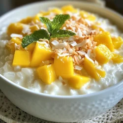 Um einen perfekten Kokos-Mango-Reispudding zuzubereiten, benötigst du folgende Hauptzutaten: - 1 Tasse Arborio-Reis - 2 Tassen Kokosmilch - 2 Tassen Wasser - 1/2 Tasse Zucker - 1/2 Teelöffel Salz - 1 reife Mango, gewürfelt - 1 Teelöffel Vanilleextrakt - 1/4 Teelöffel gemahlener Kardamom Diese Zutaten bringen den vollen Geschmack der tropischen Aromen hervor. Arborio-Reis sorgt für die cremige Textur. Kokosmilch bringt den reichen, tropischen Geschmack. Für die Garnierung und um deinem Pudding den letzten Schliff zu geben, brauchst du: - 1/4 Tasse geröstete Kokosraspel - Frische Minzblätter Die gerösteten Kokosraspel fügen einen knusprigen Biss hinzu. Frische Minzblätter sorgen für einen leichten, frischen Geschmack. Wenn du mit dem Rezept experimentieren möchtest, gibt es einige Alternativen: - Anstelle von Arborio-Reis kannst du auch Jasminreis verwenden. - Kokosmilch kann durch Mandelmilch ersetzt werden, wenn du eine leichtere Option möchtest. - Für eine zusätzliche Frucht kannst du Ananas oder Papaya verwenden. Diese Variationen bieten dir die Möglichkeit, den Pudding nach deinem Geschmack anzupassen. {{ingredient_image_2}} Zuerst spüle den Arborio-Reis gründlich. Nutze kaltes Wasser, bis es klar ist. Dies entfernt überschüssige Stärke. So wird der Pudding schön cremig. Ich empfehle, den Reis in einem feinen Sieb abzuspülen. Es dauert nur ein paar Minuten, aber es macht einen großen Unterschied. Jetzt mische die Zutaten in einem Kochtopf. Gib den abgespülten Reis, Kokosmilch, Wasser, Zucker und Salz hinein. Rühre alles gut um, damit sich der Zucker auflöst. Stelle den Kochtopf auf mittlere Hitze und bringe die Mischung zum Kochen. Sobald sie kocht, reduziere die Hitze auf niedrig. Lass es 20-25 Minuten köcheln. Rühre gelegentlich um. Der Reis sollte zart und cremig sein. Füge nun den Vanilleextrakt und den gemahlenen Kardamom hinzu. Koche die Mischung für 2-3 Minuten weiter. Danach nimm den Topf vom Herd. Lass den Pudding etwas abkühlen, bevor du die Mango unterhebst. Behalte ein paar Mango-Würfel für die Garnitur. Serviere den Pudding in schönen Schüsseln. Du kannst ihn warm oder kalt genießen. Garniere jede Portion mit den restlichen Mango-Würfeln, gerösteten Kokosraspeln und frischen Minzblättern. Diese Schritte bringen nicht nur Geschmack, sondern auch Farbe auf den Tisch. Um einen wirklich cremigen Kokos-Mango-Reispudding zu machen, ist der Arborio-Reis der Schlüssel. Dieser Reis hat eine hohe Stärke, die beim Kochen freigesetzt wird. Das sorgt für die perfekte, cremige Textur. Spüle den Reis gut aus, bis das Wasser klar ist. So entfernst du überschüssige Stärke und vermeidest einen klumpigen Pudding. Die Kochzeit ist entscheidend. Koche den Pudding bei mittlerer Hitze, bis er sanft kocht. Reduziere dann die Hitze auf niedrig. Lass ihn 20 bis 25 Minuten köcheln. Rühre regelmäßig um, damit der Reis gleichmäßig gart. Wenn der Pudding zu dick wird, füge etwas mehr Kokosmilch oder Wasser hinzu. Die Präsentation macht viel aus. Verwende schöne Schalen für den Pudding. Garniere jede Portion mit einer Scheibe Mango und einem Haufen gerösteter Kokosraspel. Frische Minzblätter bringen Farbe und Frische. Du kannst auch einen kleinen Spritzer Kokosmilch oben drauf geben, um den Look zu verbessern. Pro Tipps Reis gründlich abspülen: Durch das Abspülen des Arborio-Reises unter kaltem Wasser wird überschüssige Stärke entfernt, was zu einer cremigeren Konsistenz des Puddings führt. Konsistenz überprüfen: Achte darauf, während des Kochens regelmäßig umzurühren, um ein Anbrennen zu verhindern und die Cremigkeit zu gewährleisten. Variationen hinzufügen: Experimentiere mit verschiedenen Früchten wie Ananas oder Papaya für eine neue Geschmacksrichtung. Diese können einfach unter den Pudding gemischt werden. Serviertemperatur: Der Pudding kann warm oder kalt serviert werden. Für eine erfrischende Variante eignet sich die gekühlte Version besonders gut an heißen Tagen. {{image_4}} Du kannst diesen Pudding leicht vegan machen. Statt Zucker benutze Kokosblütenzucker oder Agavendicksaft. Diese Optionen geben einen ähnlichen süßen Geschmack. Achte darauf, dass du die Kokosmilch ohne Zusatzstoffe nimmst. Diese ist oft schon vegan und perfekt für den Pudding. Füge frische Früchte hinzu, um mehr Geschmack zu bekommen. Bananen, Ananas oder Beeren passen wunderbar. Du kannst auch Nüsse wie Mandeln oder Cashews für mehr Crunch verwenden. Das macht den Pudding noch leckerer und interessanter. Spiele mit Gewürzen, um den Pudding zu verfeinern. Zimt oder Ingwer können tolle Aromen hinzufügen. Ein Hauch von Muskatnuss gibt dem Gericht eine warme Note. Experimentiere mit den Gewürzen, die dir gefallen. So wird dein Pudding einzigartig und lecker. Um Kokos-Mango-Reispudding frisch zu halten, benutze einen luftdichten Behälter. Dies schützt den Pudding vor Gerüchen im Kühlschrank. Stelle sicher, dass der Pudding vollständig abgekühlt ist, bevor du ihn lagerst. So bleibt die cremige Textur erhalten. Im Kühlschrank hält der Pudding etwa drei bis vier Tage. Achte darauf, ihn gut abzudecken. Wenn du ihn länger aufbewahren möchtest, ist das Einfrieren eine gute Option. Vor dem Servieren kannst du ihn einfach wieder aufwärmen. Um den Pudding einzufrieren, teile ihn in Portionen auf. Verwende luftdichte Behälter oder Gefrierbeutel. So sparst du Platz und kannst immer eine Portion genießen. Zum Wiederaufwärmen platziere den Pudding in einer Schüssel. Erhitze ihn langsam in der Mikrowelle oder auf dem Herd, bis er warm ist. Füge bei Bedarf etwas Kokosmilch hinzu, um die Konsistenz zu verbessern. Du kannst andere Reissorten nutzen. Jasmine-Reis hat einen ähnlichen Geschmack. Auch Rundkornreis funktioniert gut. Verwende jedoch keinen Langkornreis. Dieser liefert nicht die gleiche cremige Textur. Du kannst den Pudding bis zu drei Tage im Kühlschrank aufbewahren. Stelle sicher, dass du ihn in einem luftdichten Behälter lagerst. Vor dem Servieren einfach gut umrühren. Wenn er zu fest ist, füge etwas Kokosmilch hinzu. Ja, du kannst andere Früchte verwenden. Ananas und Papaya bieten einen fruchtigen Geschmack. Auch Beeren wie Erdbeeren oder Himbeeren passen gut. Achte darauf, die Früchte frisch und reif zu wählen. So bleibt der Geschmack intensiv und lecker! Zusammenfassend hast du jetzt alles über Kokos-Mango-Reispudding gelernt. Wir haben die Zutaten und die Zubereitung besprochen. Ich habe dir Tipps gegeben, um deinen Pudding cremig und lecker zu machen. Du kannst auch Variationen ausprobieren, um das Rezept zu ändern. Denke daran, wie du den Pudding richtig lagerst, damit er frisch bleibt. Trau dich, neue Früchte oder Gewürze auszuprobieren. So wird jedes Mal ein neuer Genuss daraus. Viel Spaß beim Kochen!
